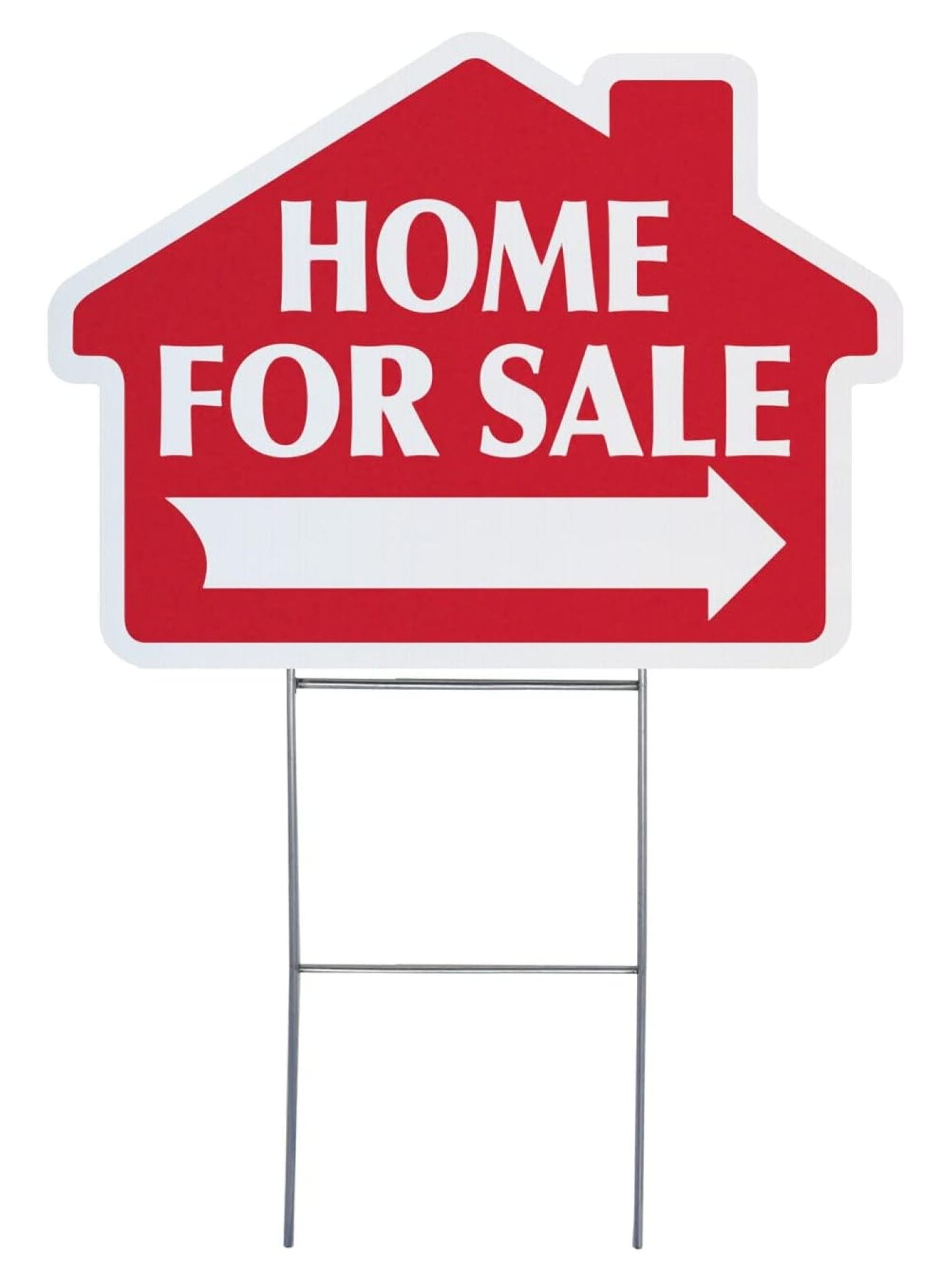 Home For Sale with Arrow Sign Kit, Die Cut House Shape and Yard Stands, Durable Corrugated Coroplast, UV , Real Estate Agent Supplies, 18x24 Signs + Yard Stakes (Red - Home For Sale (1)