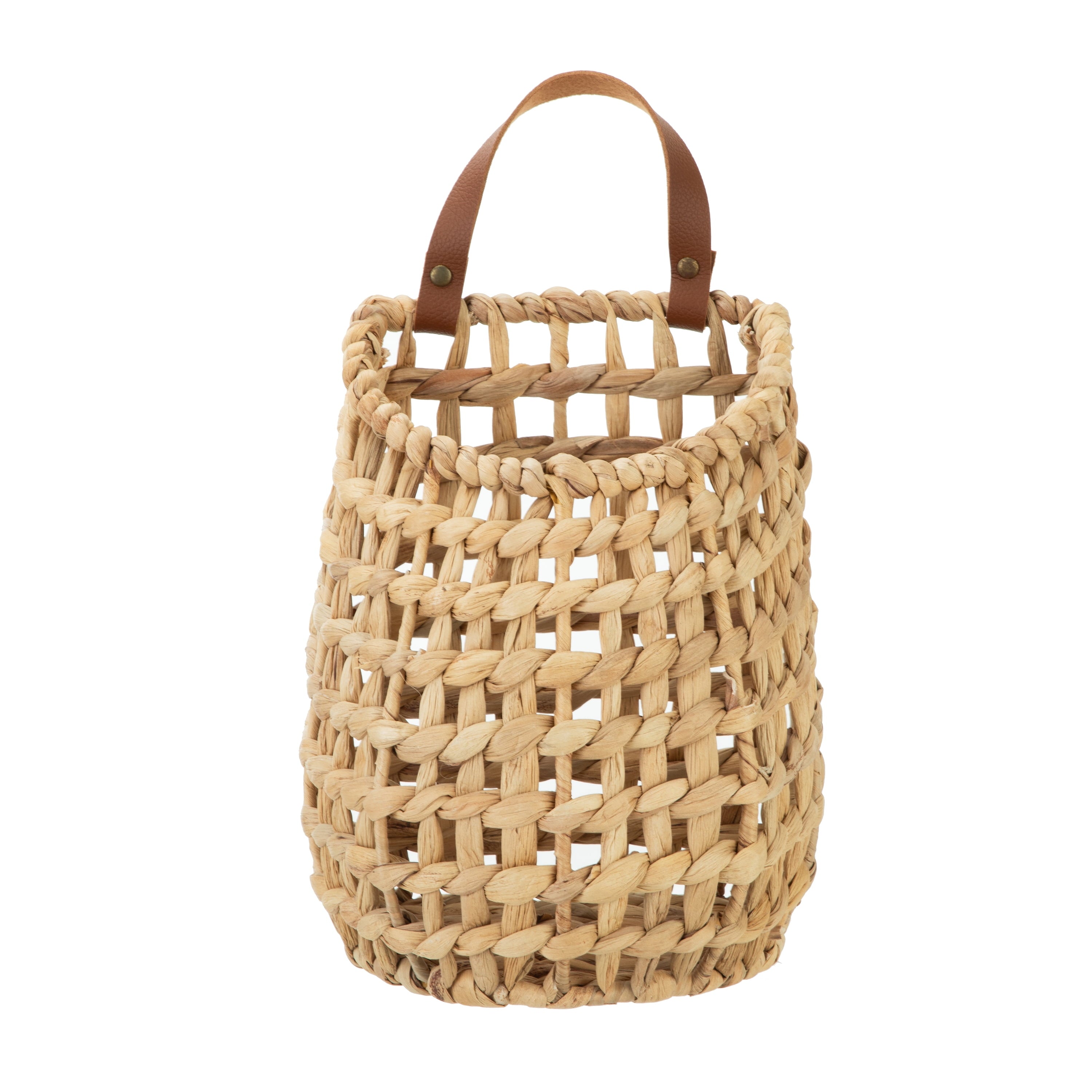 (2 pack) Better Homes & Gardens Water Hyacinth Hanging Basket with Faux Leather Strap