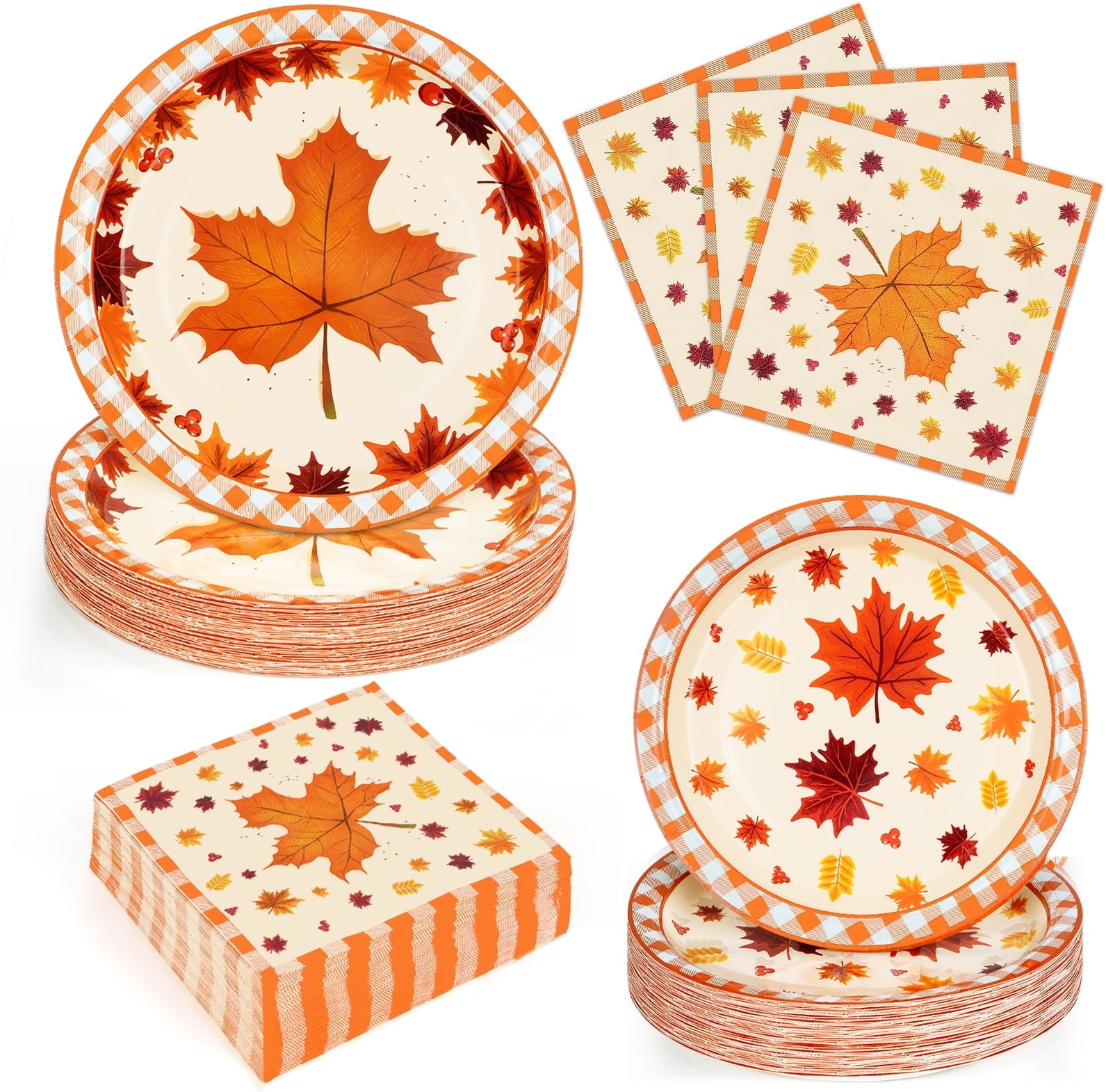 Waipfaru 200 Pcs Fall Paper Plates and Napkins Set, Serves 50,Heavy Duty Disposable Dinnerware for Harvest Thanksgiving Party Supplies