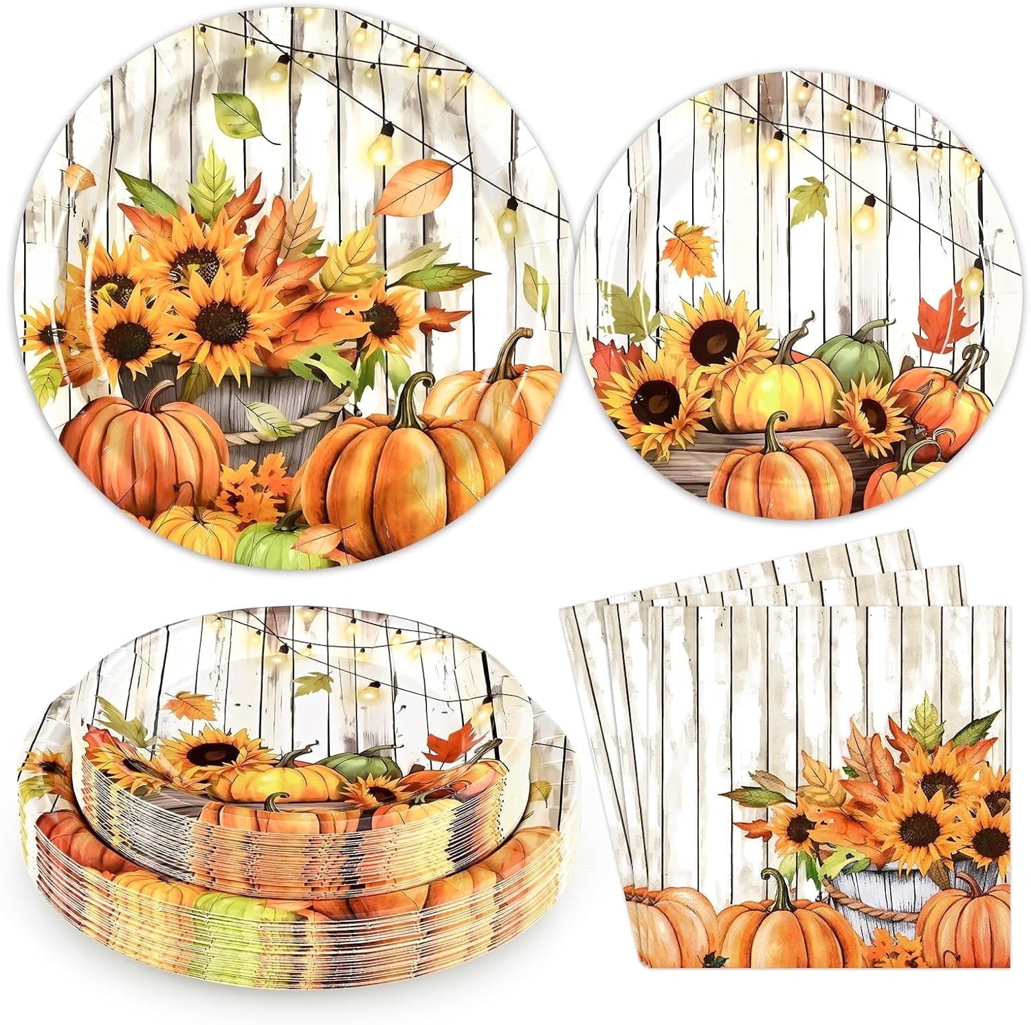Waipfaru 200 Pcs Fall Paper Plates and Napkins Set, Serves 50,Heavy Duty Disposable Dinnerware for Harvest Thanksgiving Party Supplies