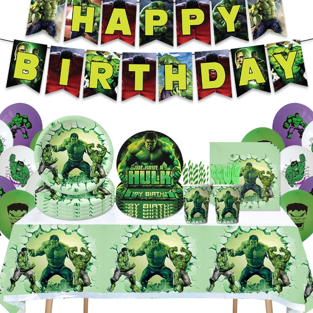 Hulk 144/164 PCS Party Supplies, Party Tableware, Disposable Paper Plates- Napkins-Forks Dinnerware Set