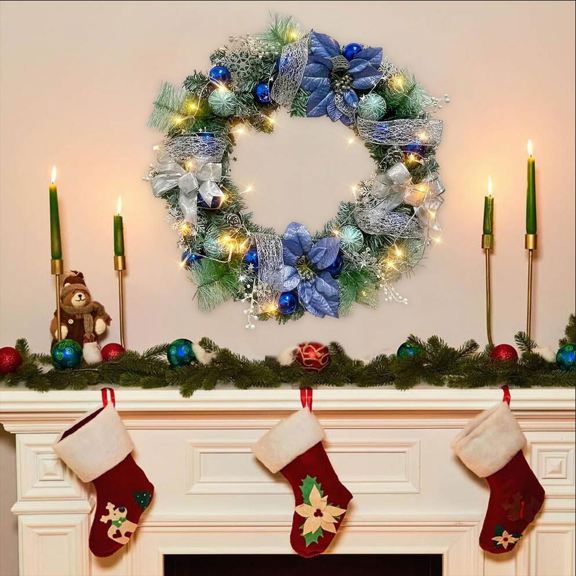 iHeartyard 24inch Wreath for Front Door, 50 LED Festival Wreaths Holiday Accents, Indoor & Outdoor Decorations