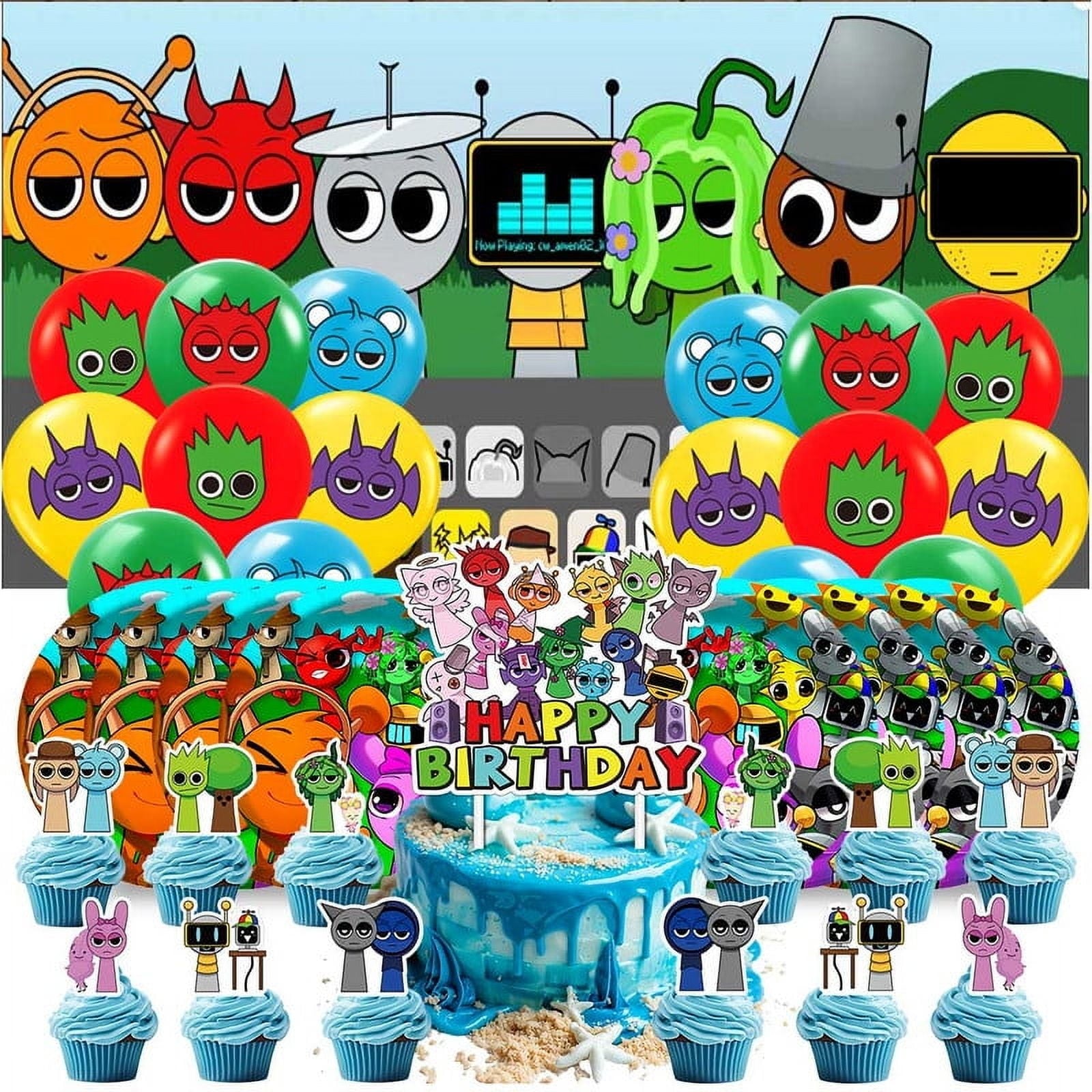 Incredibox Sprunki Party Supplies Decorations Paper Plates Tableware Balloons Birthday Decor Cake Topper Fans Banner Backdrop