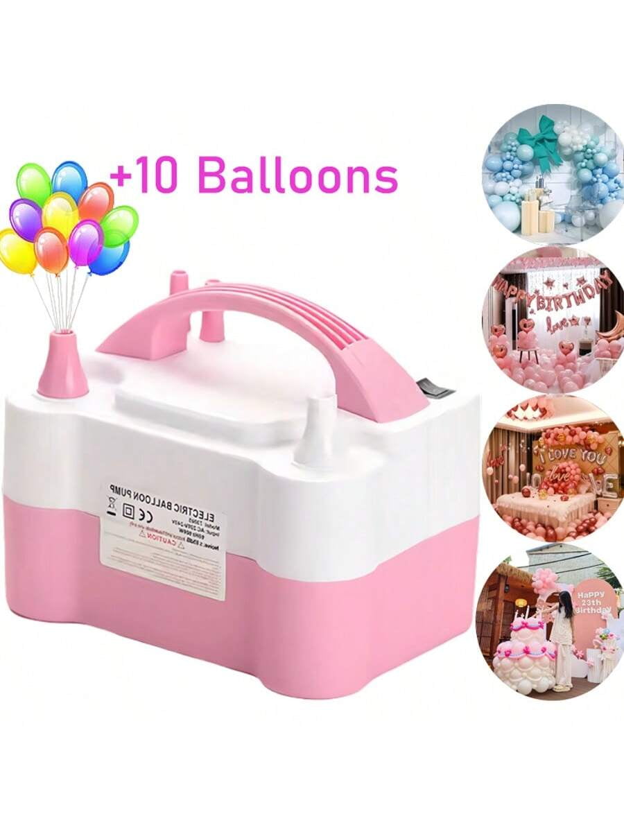 Inflador de globos eléctrico, bomba de aire, soplador de globos portátil automático de doble boquilla, adecuado para cumpleaños, decoración de fiestas de globos de boda