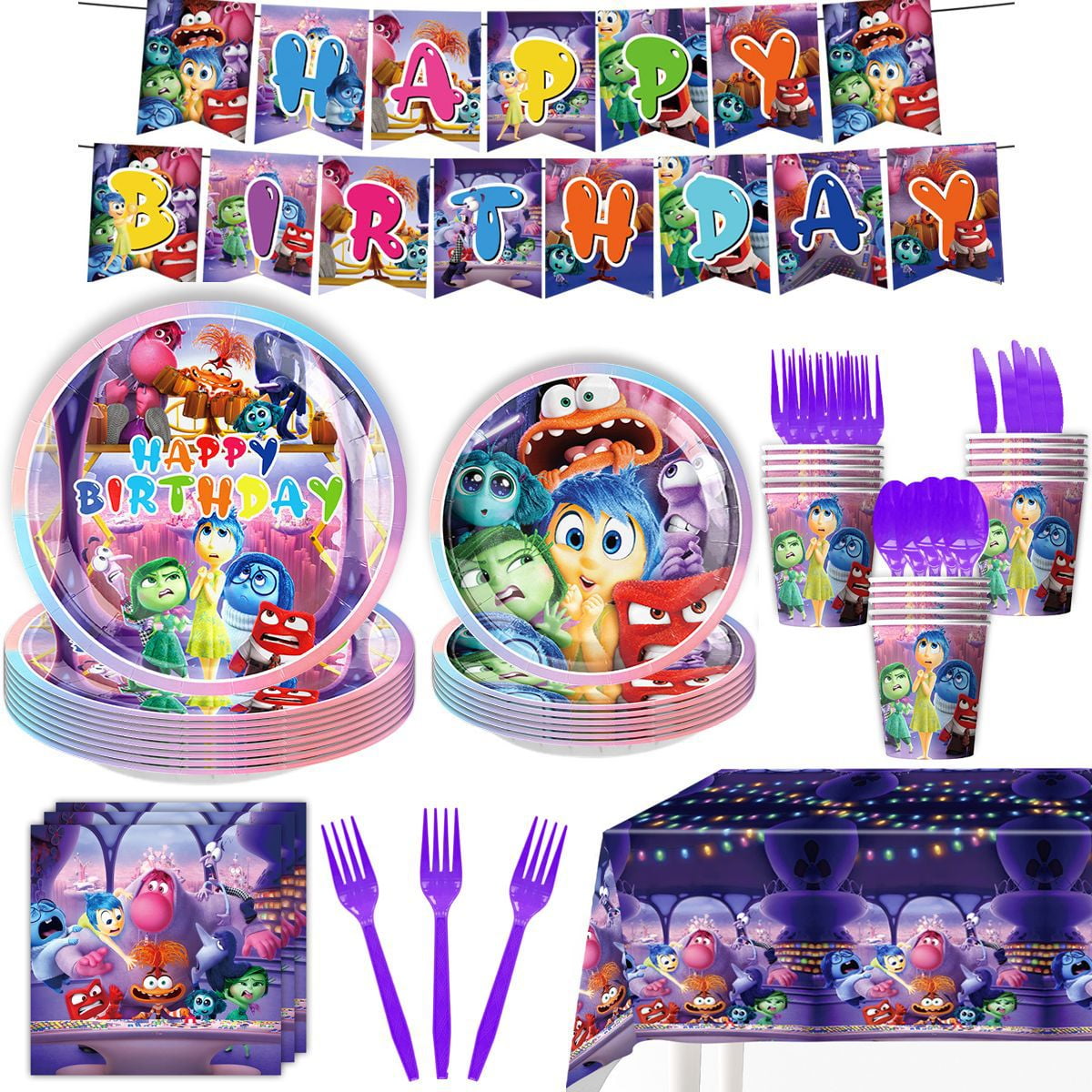 Inside-Out 82/92 PCS Party Supplies, Party Tableware, Disposable Paper Plates- Napkins-Forks Dinnerware Set