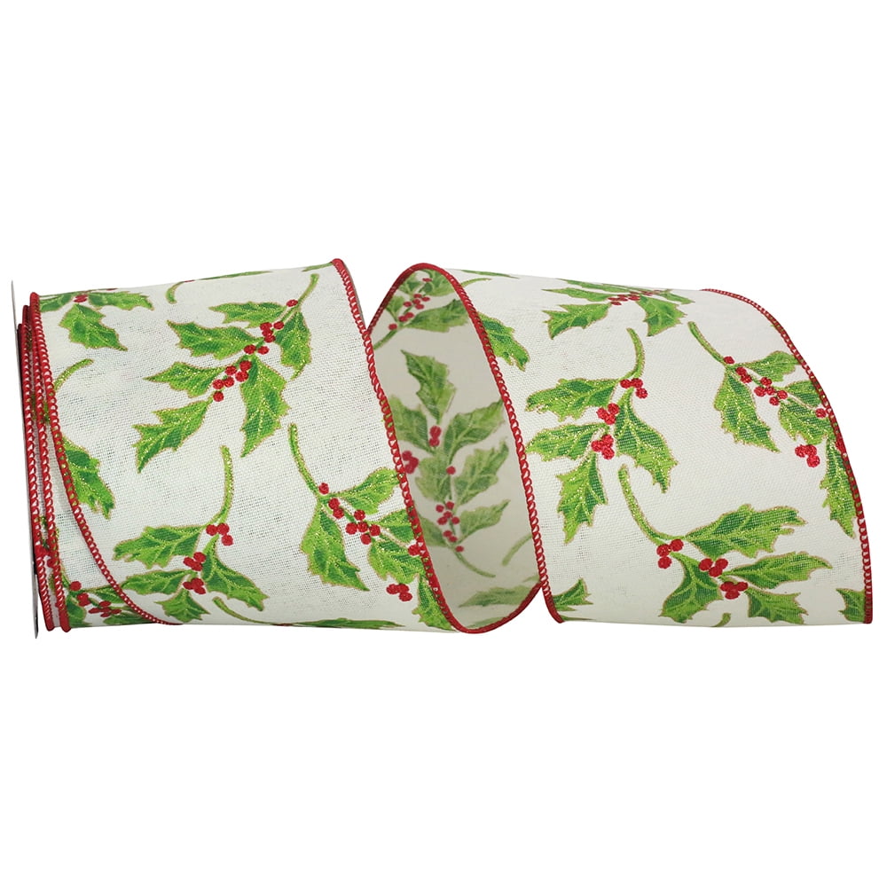 JAM Paper Christmas Holly Multi-color Polyester Ribbon, 10yd x 4in, 1/Pack