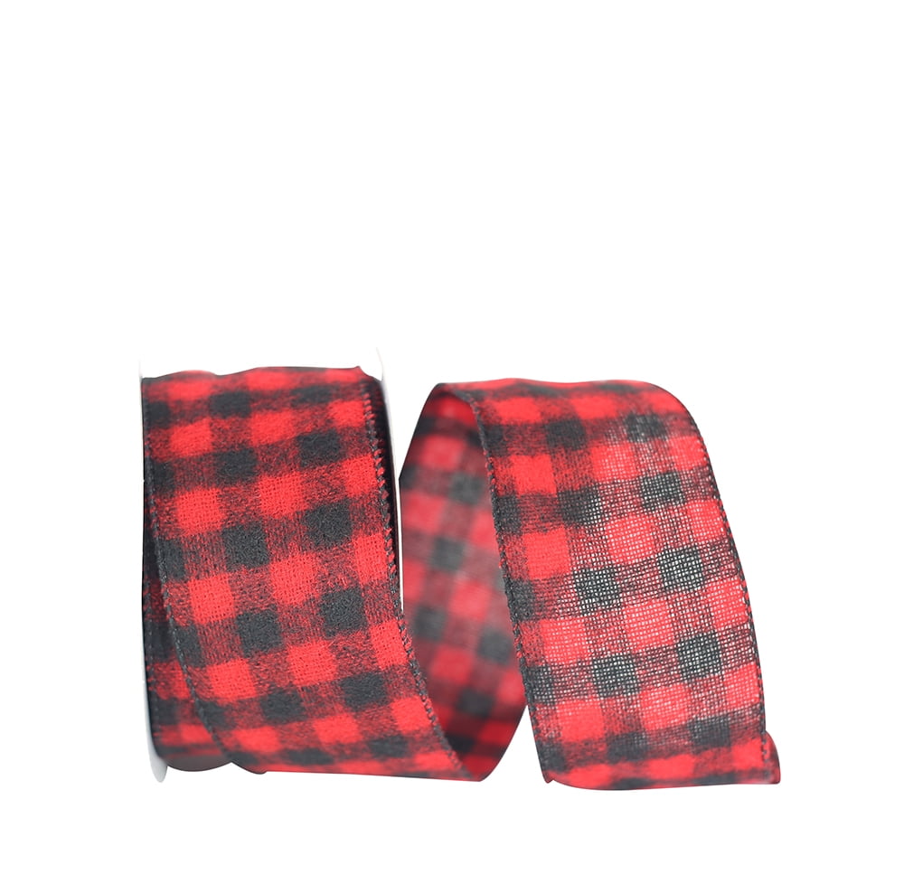 JAM Paper Christmas Multi-color Polyester Check Buffalo Ribbon, 30' x 2.5"