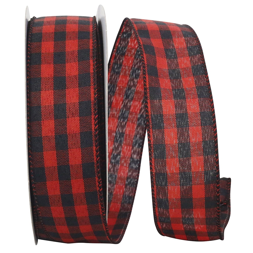 JAM Paper Christmas Multi-color Polyester Check Buffalo Ribbon, 30' x 2.5"