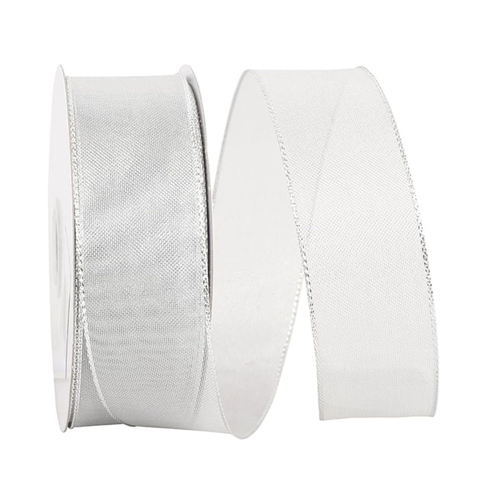 JAM Paper Mesh Christmas White Glitter Ribbon, 25yd x 1.5in, 1/Pack