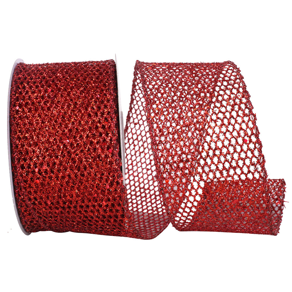 JAM Paper Mesh Christmas White Glitter Ribbon, 25yd x 1.5in, 1/Pack
