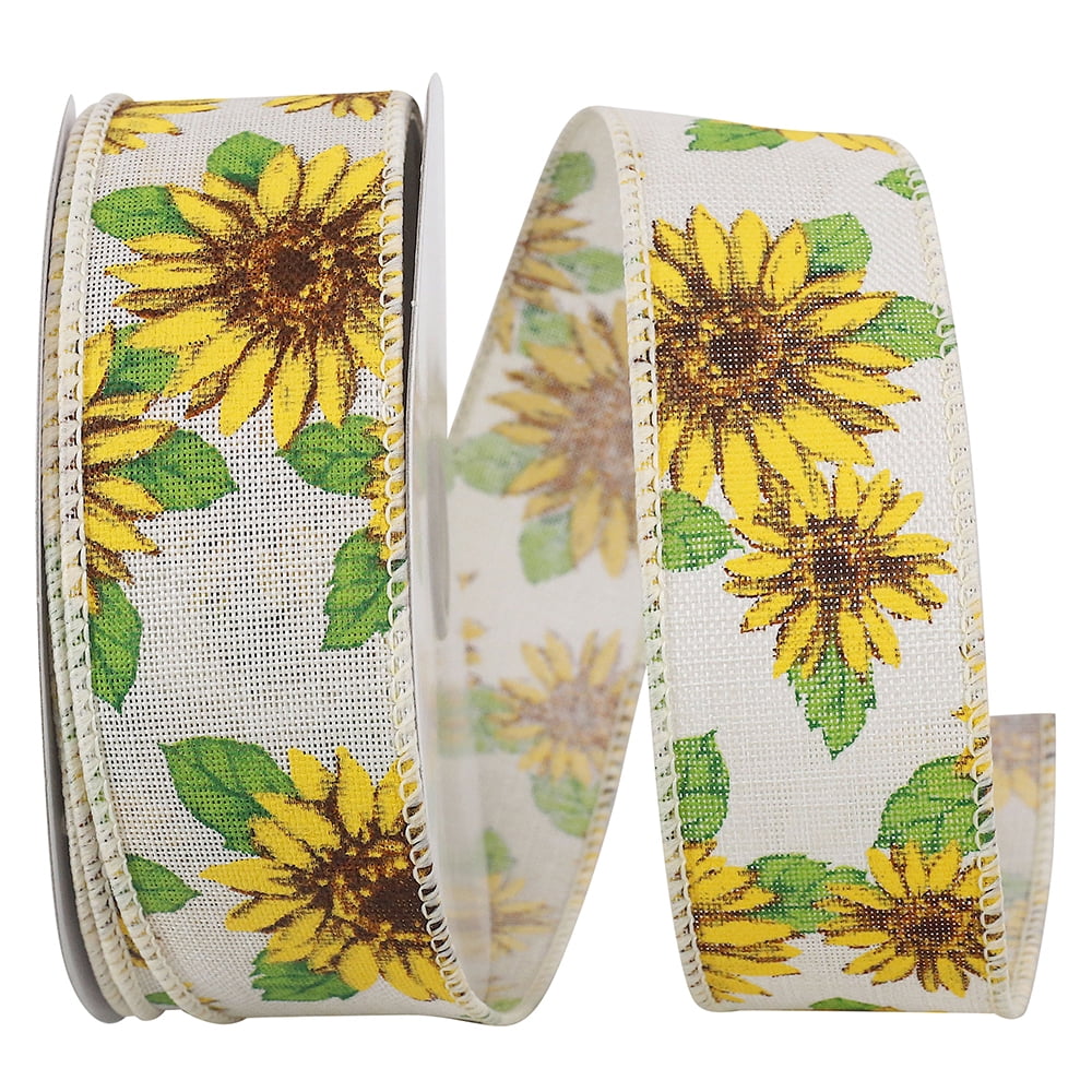 JAM Paper Natural Sunflower Design Multi-color Polyester Ribbon, with Wired Edge 720"" x 1.5"