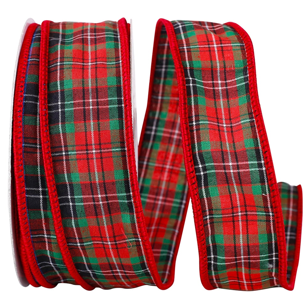 JAM Paper Plaid Christmas Multi-color Polyester Ribbon, 10yd x 4in, 1/Pack