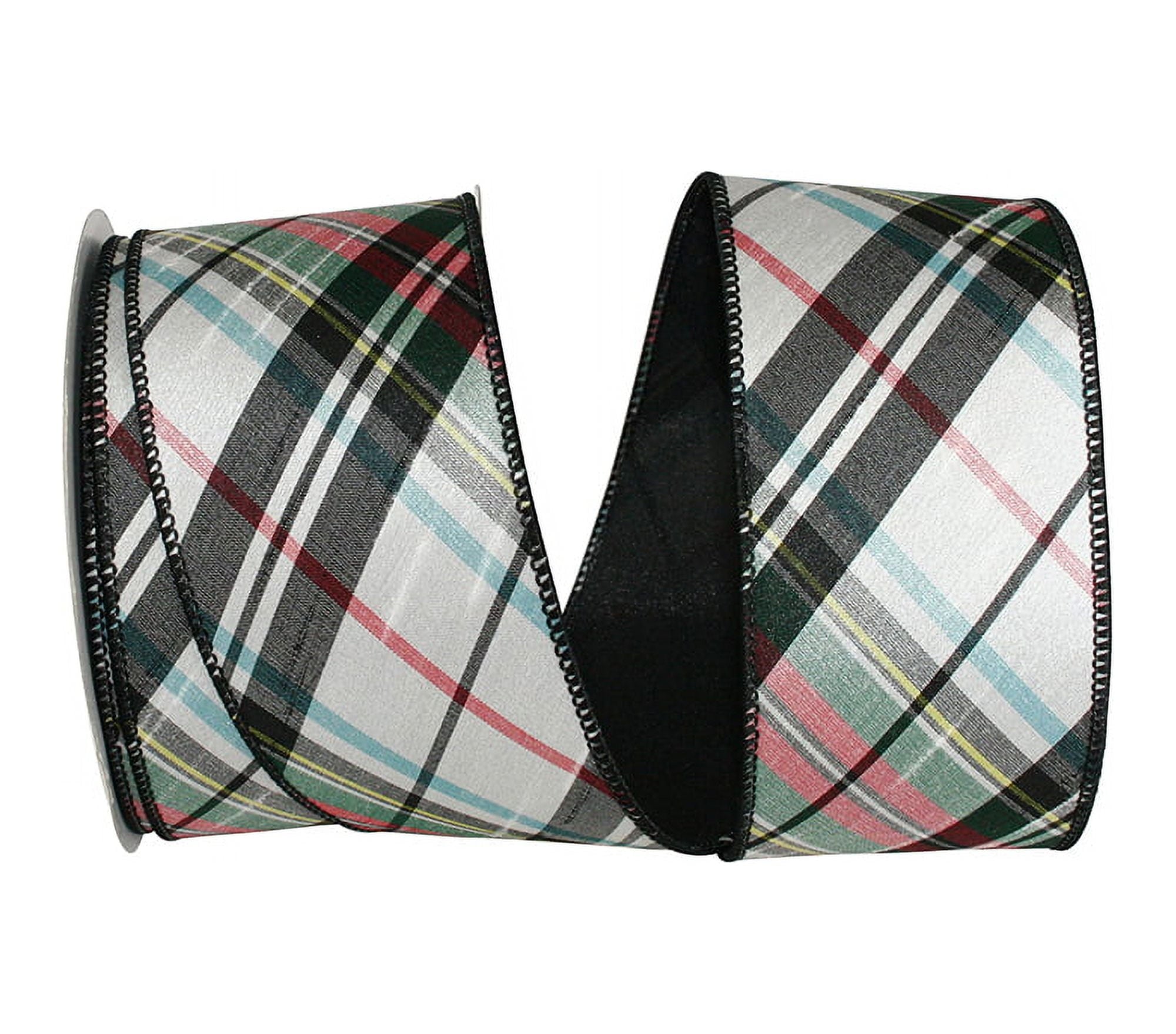 JAM Paper Plaid Christmas Multi-color Polyester Ribbon, 10yd x 4in, 1/Pack