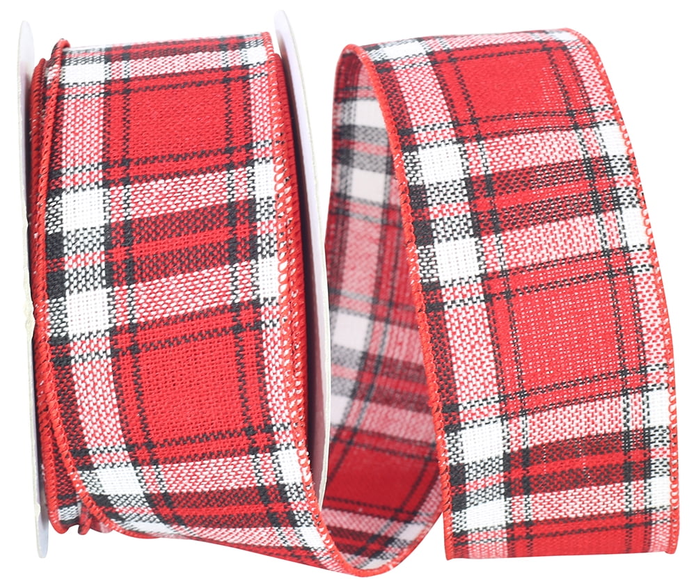 Jam Paper Plaid Christmas Multi-Color Polyester Ribbon, 25Yd X 0.62In, 1/Pack