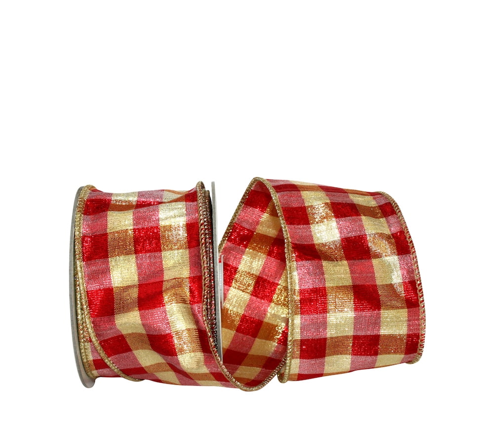 JAM Paper Plaid Christmas Multi-color Polyester Ribbon, 10yd x 2.5in, 1/Pack