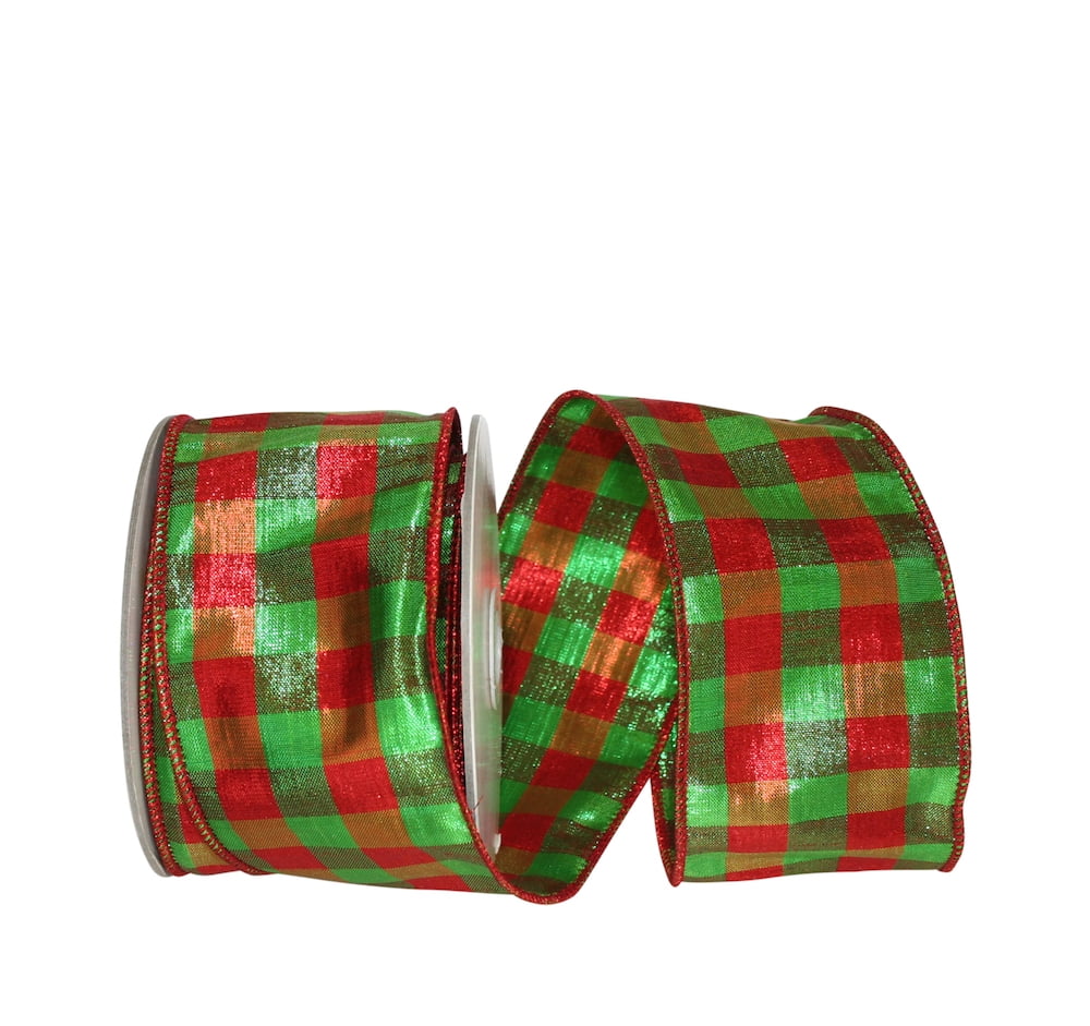 JAM Paper Plaid Christmas Multi-color Polyester Ribbon, 10yd x 2.5in, 1/Pack