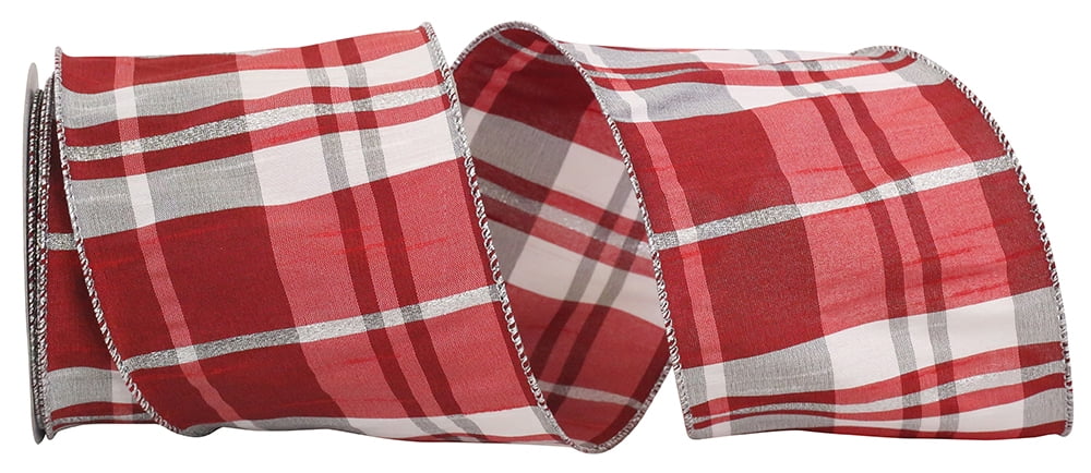JAM Paper Plaid Christmas Multi-color Polyester Ribbon, 10yd x 2.5in, 1/Pack