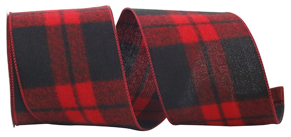 JAM Paper Plaid Christmas Multi-color Polyester Ribbon, 10yd x 4in, 1/Pack