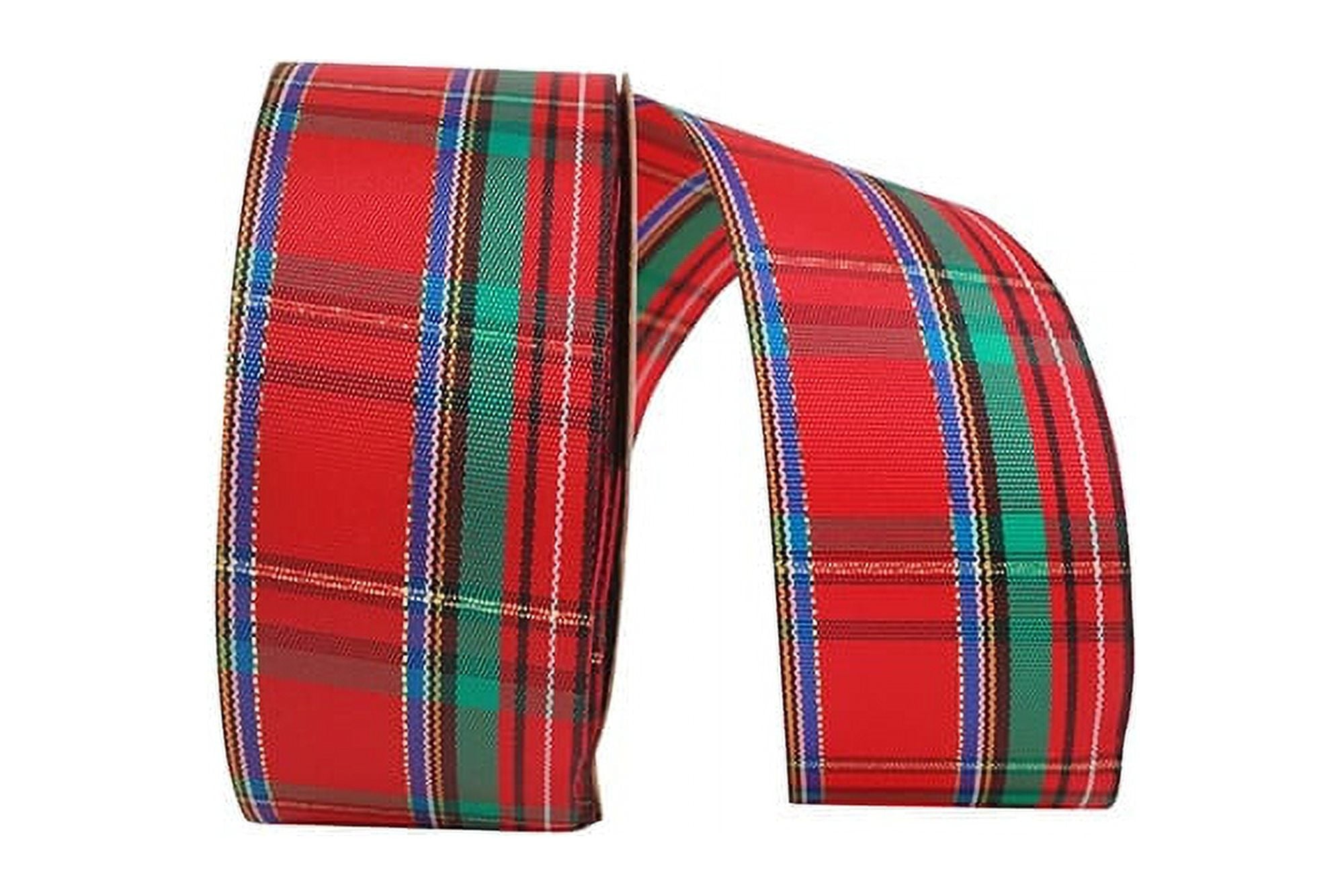 Jam Paper Plaid Christmas Multi-Color Polyester Ribbon, 25Yd X 0.62In, 1/Pack