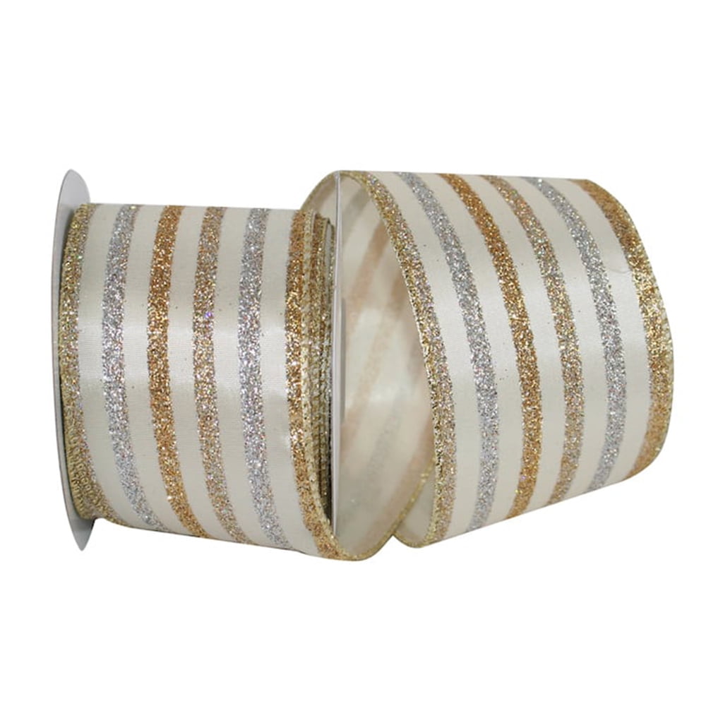 Jam Paper Stripe Christmas Multi-Color Nylon Ribbon, 10Yd X 4In, 1/Pack