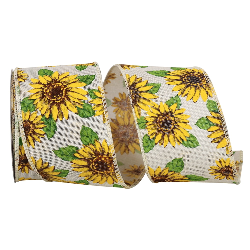 Jam Paper Natural Sunflower Design Multi-Color Polyester Ribbon, With Wired Edge 360" X 2.5"