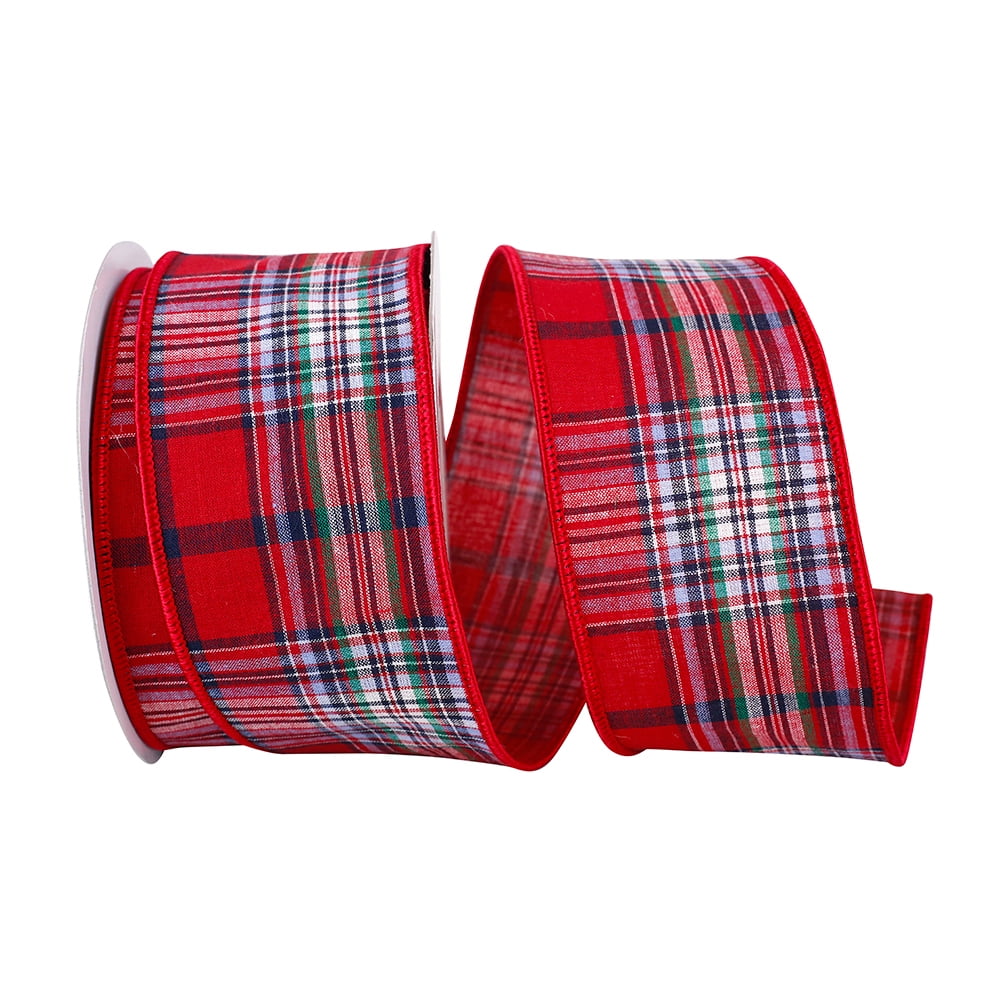 Jam Paper Plaid Christmas Multi-Color Polyester Ribbon, 25Yd X 0.62In, 1/Pack