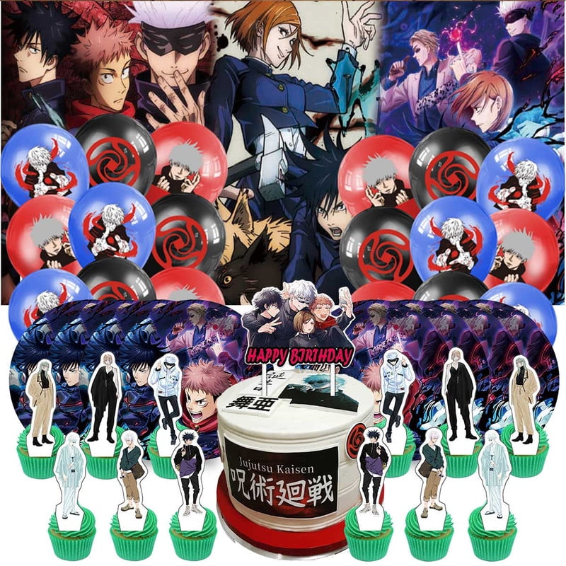 Jujutsu Kaisen Party Supplies Cake Topper Decor Banner Backdrop Tableware Balloons Birthday Decorations