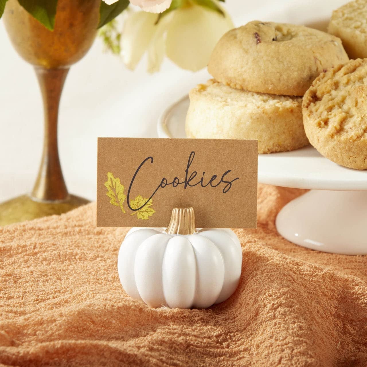 Kate Aspen Place Card Holders (Place Cards Included) - Set of 12 - Table Number Holder for Weddings, White Pumpkin Photo Holder for Table Assignments at Bridal Showers or Anniversaries