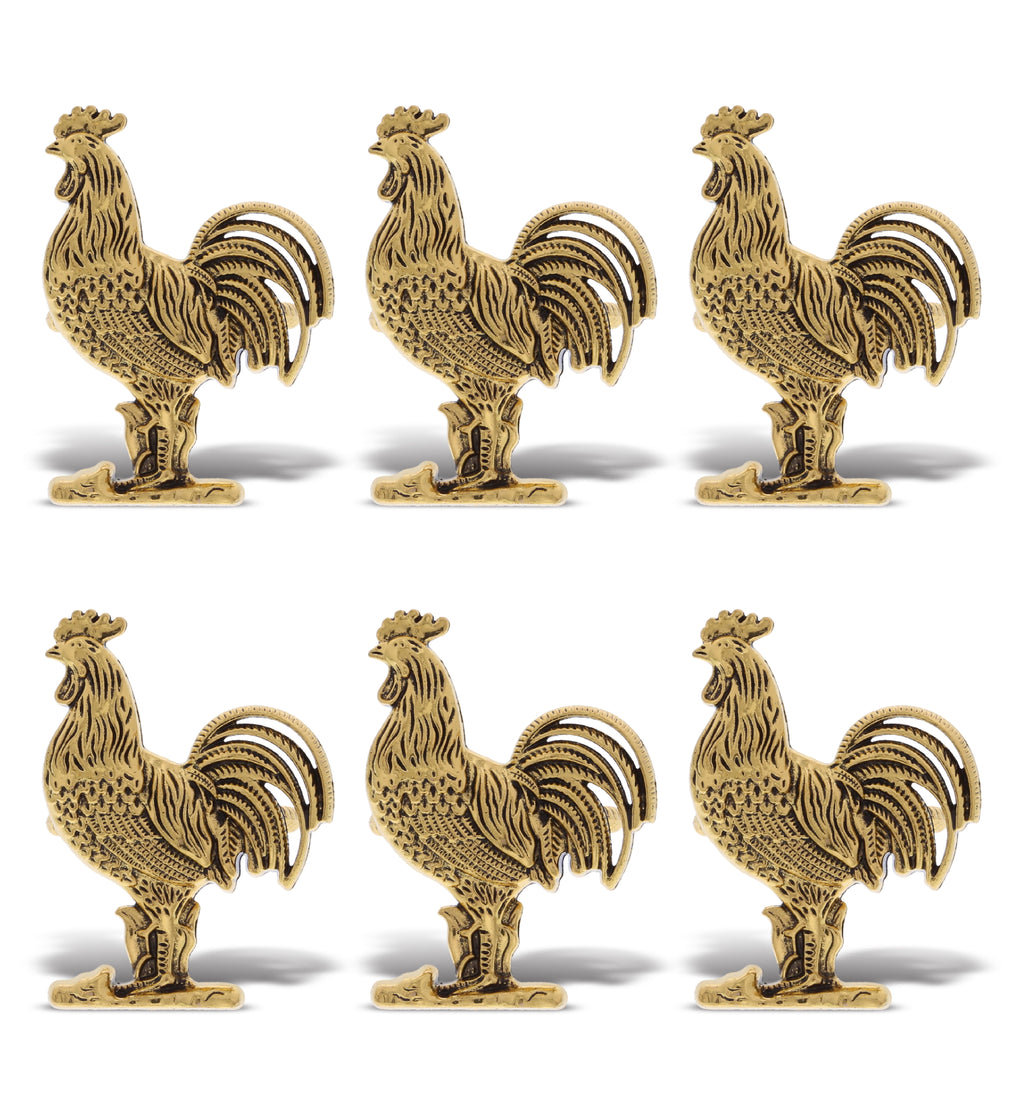 KitchaBon Gold Napkin Rings Set of 6, Table Setting Centerpiece Decor Napkins Ring Holders, Napkin Ring Packs for Family Holiday Dinner, Fancy Banquet & Wedding Decorations for Reception- Rooster
