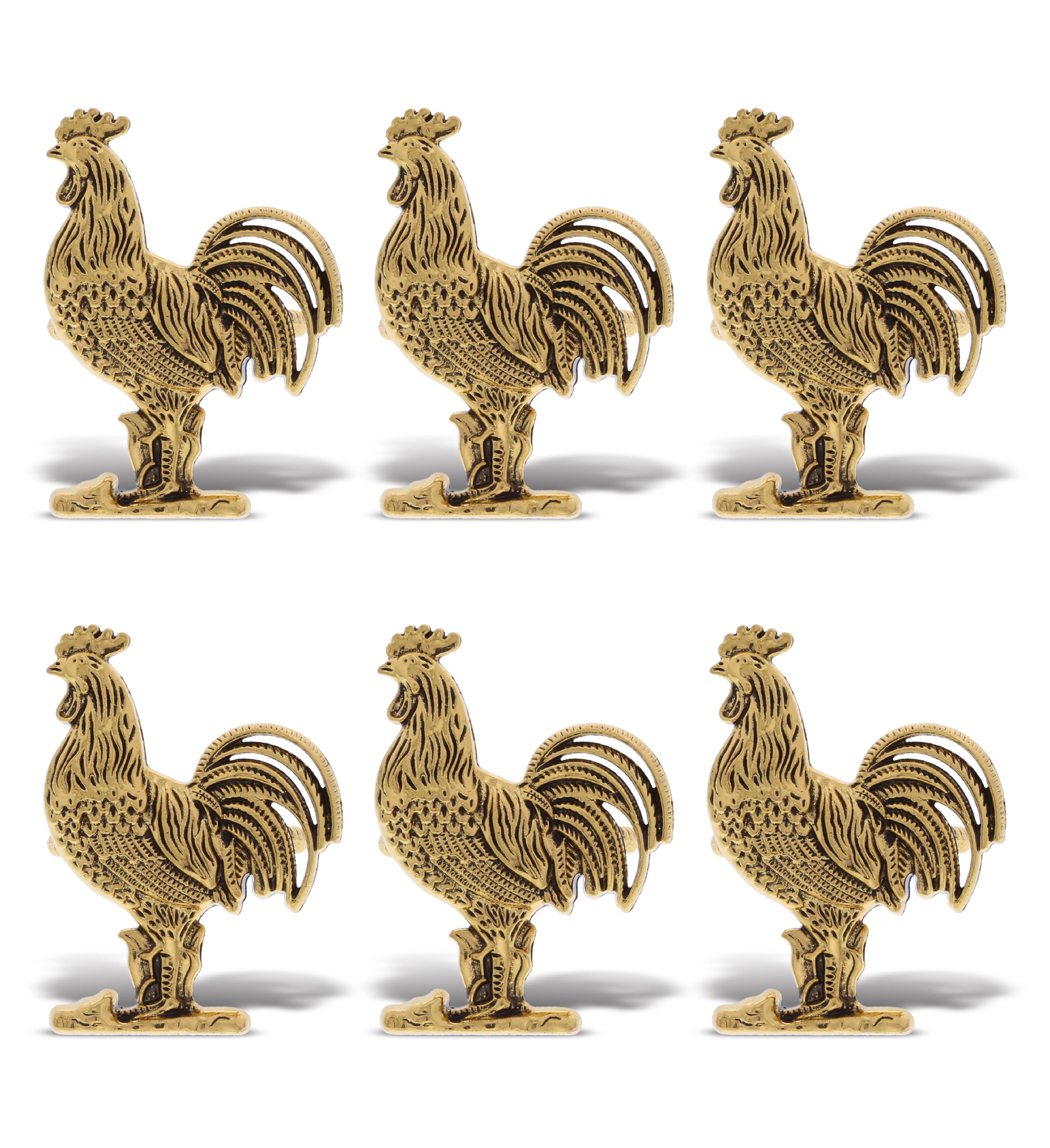 KitchaBon Gold Napkin Rings Set of 6, Table Setting Centerpiece Decor Napkins Ring Holders, Napkin Ring Packs for Family Holiday Dinner, Fancy Banquet & Wedding Decorations for Reception- Rooster