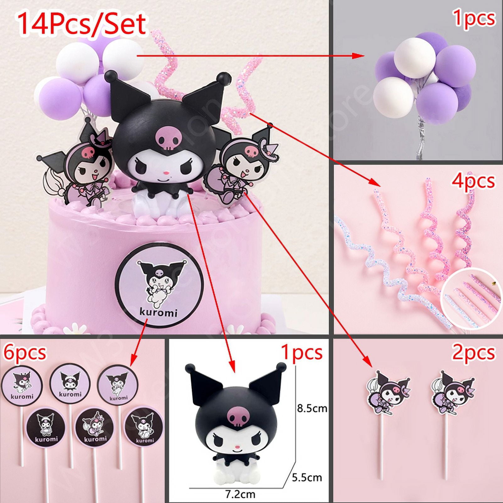 Kuromi Cake Topper Anime Sanrio Action Figure Flag Happy Birthday Kuromi Cake Decoration Girl Baby Shower Kids Party Toy Gift
