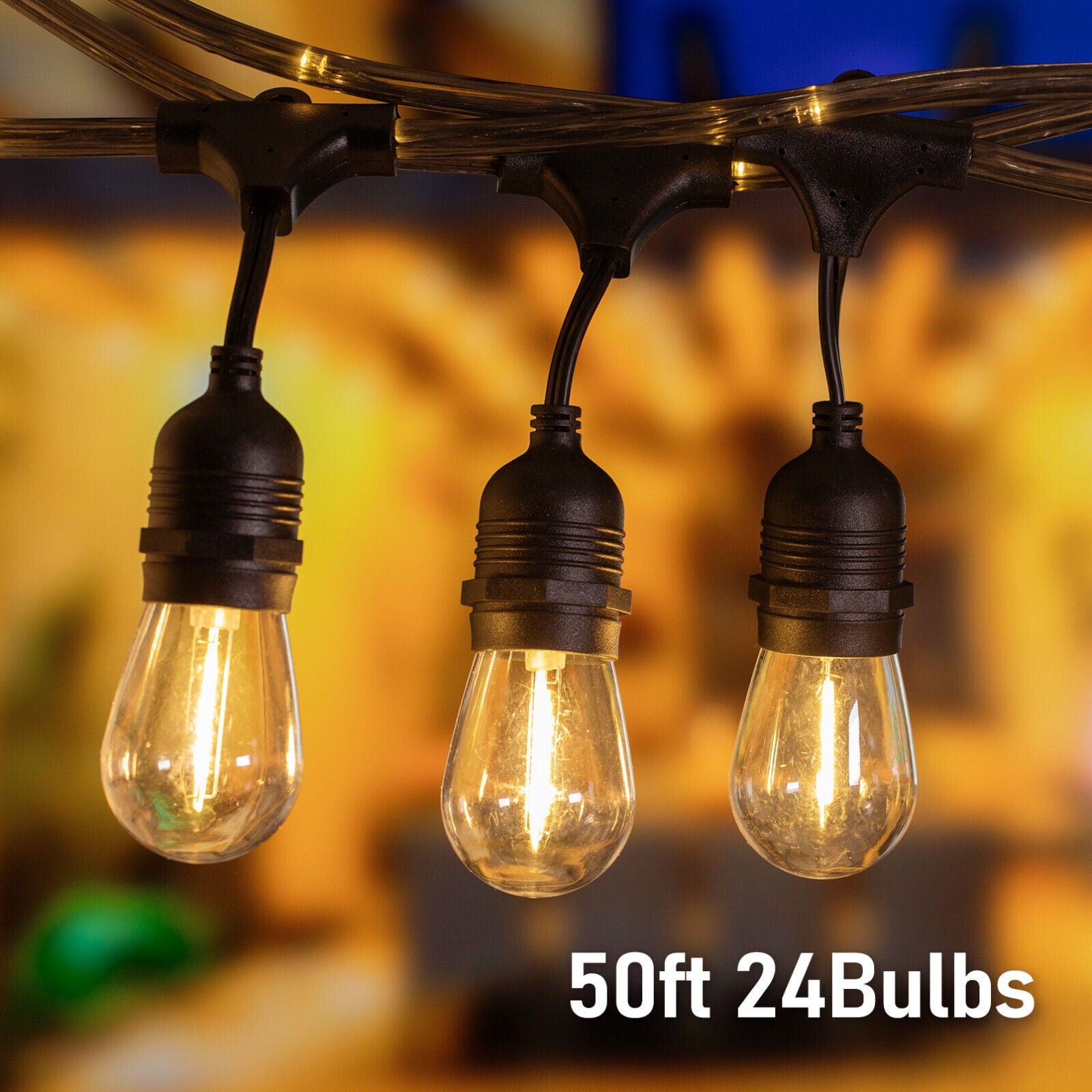 LED Outdoor String Lights, 48ft 24 Bulbs Commercial Connectable Patio String Light, LED Neon Light, IP65 Waterproof, 18AWG Copper Wire, Clear White