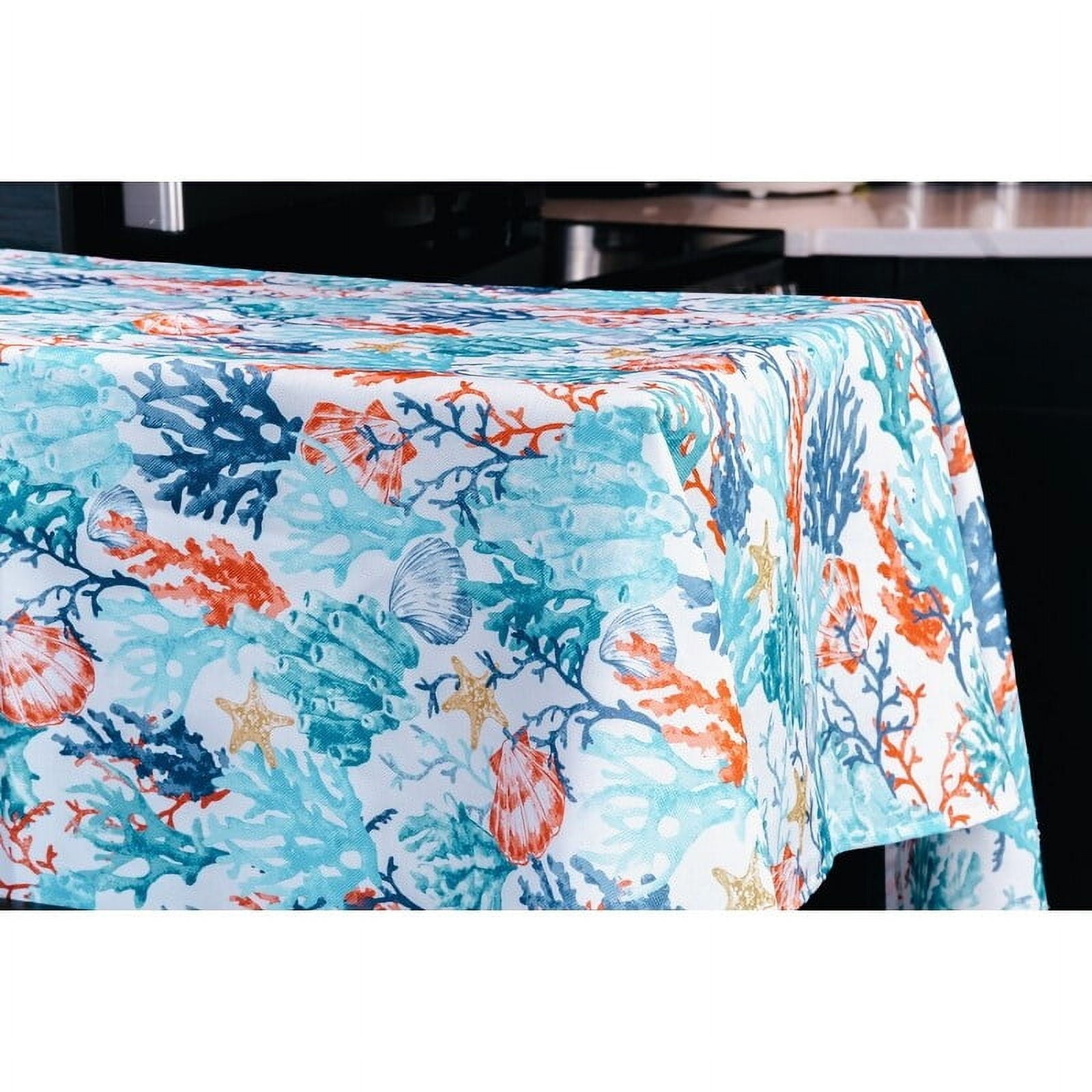 Coralee Ocean Coral Heavyweight Indoor Outdoor Stain/Liquid Resistant 100% Polyester Tablecloth 70" Round Umbrella