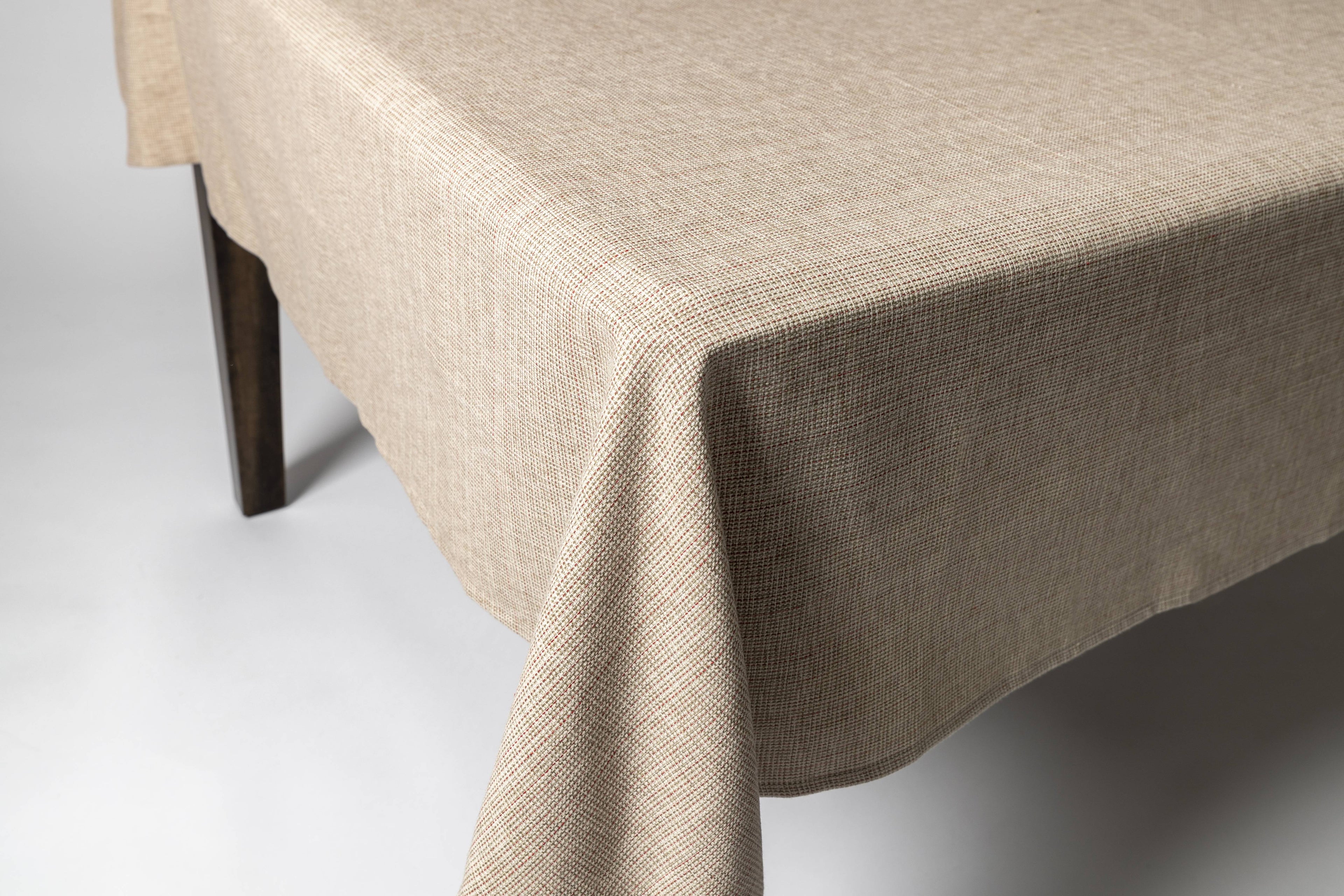 Tweed Tablecloth, 100% Cotton, 52" X 70", Taupe/Green