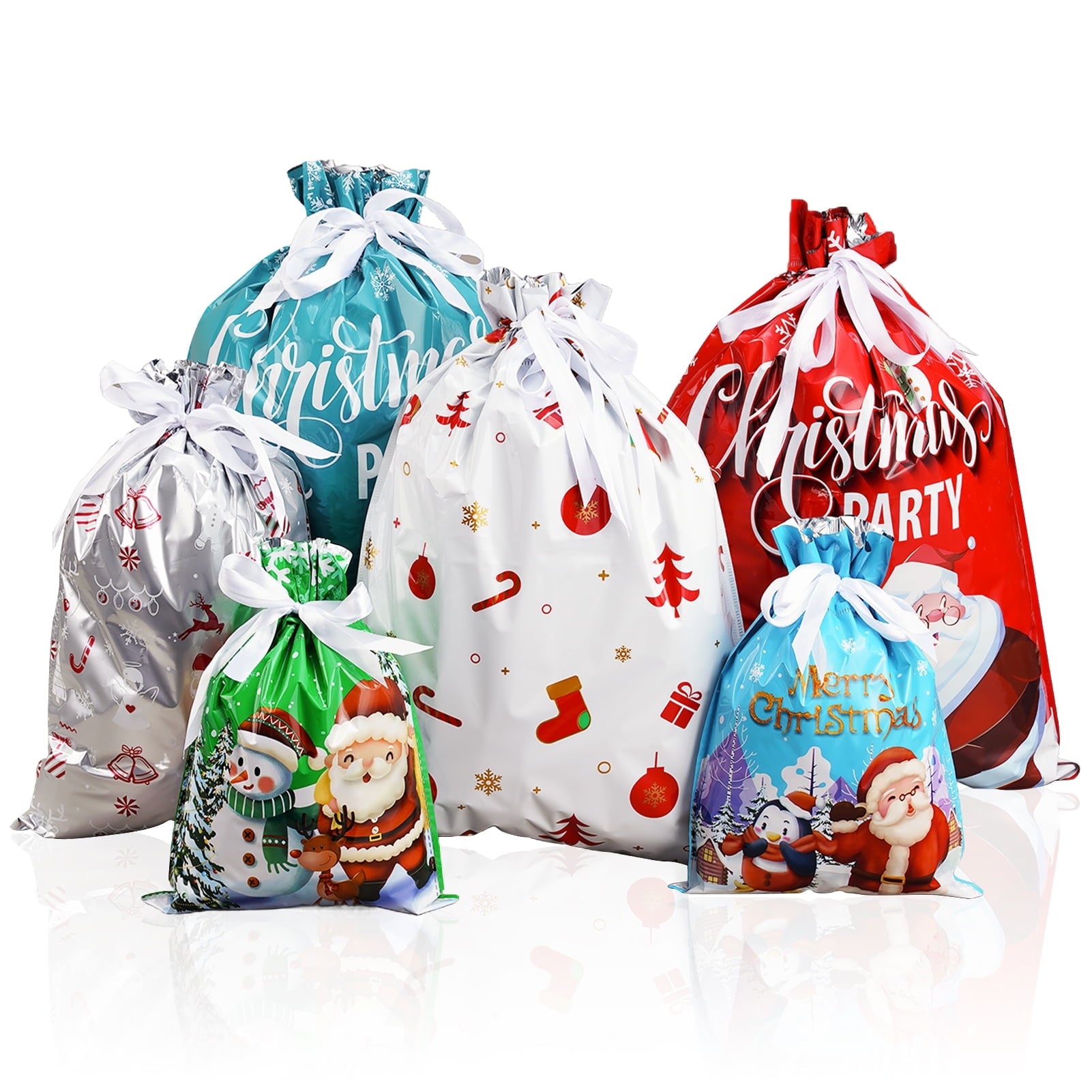 Lumikrypt 30Pcs Christmas Drawstring Gift Bags, Assorted Sizes Christmas Wrapping Bags, Christmas Gift Bag for Xmas Party Favors & Holiday Present Wrapping, Multicolor