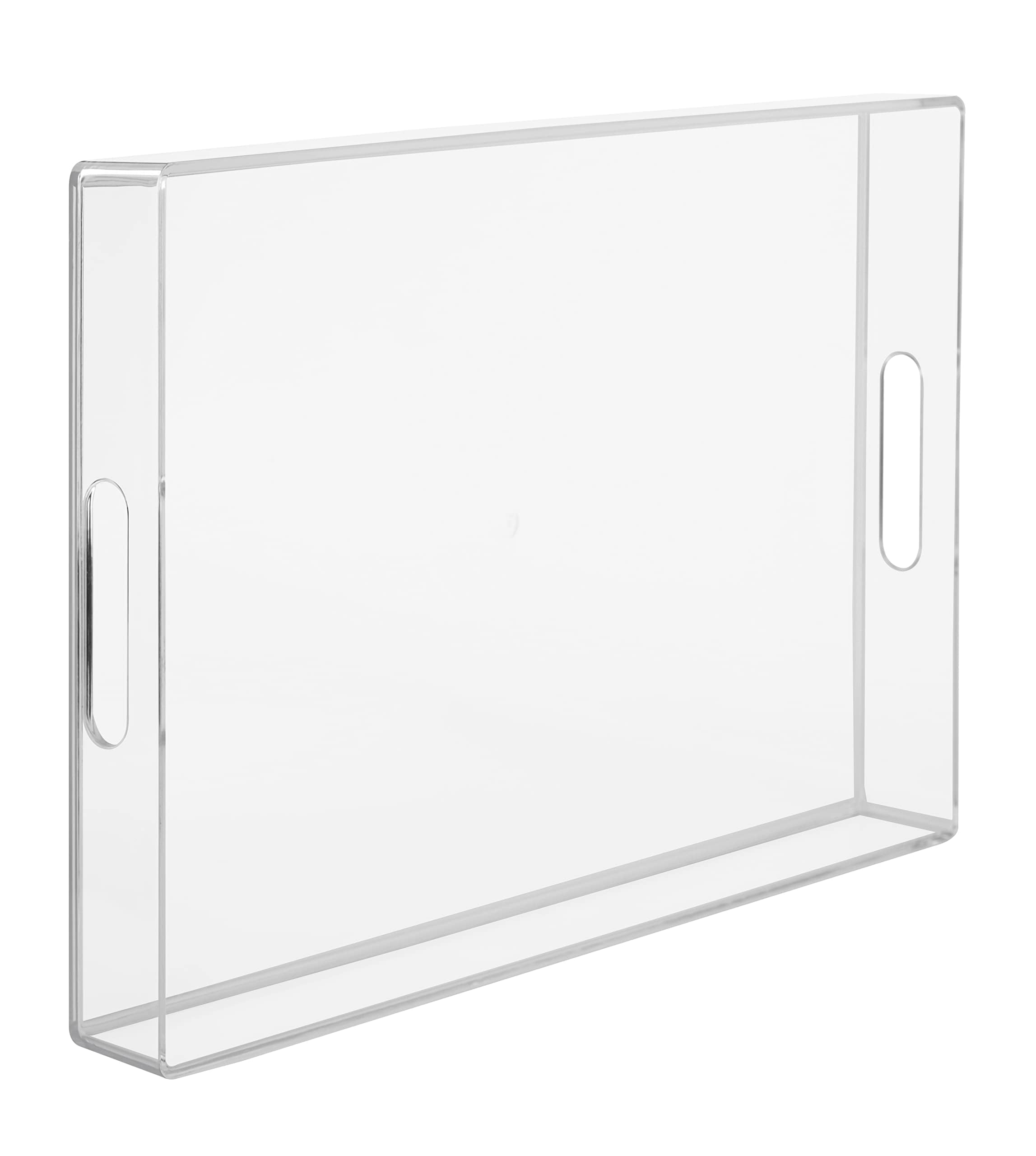 MAONAME White Decorative Tray, 15.7" X 11.8" Plastic Serving Tray with Handles, Printed Marble Glass Tray, Rectangular Tray for Coffee Table