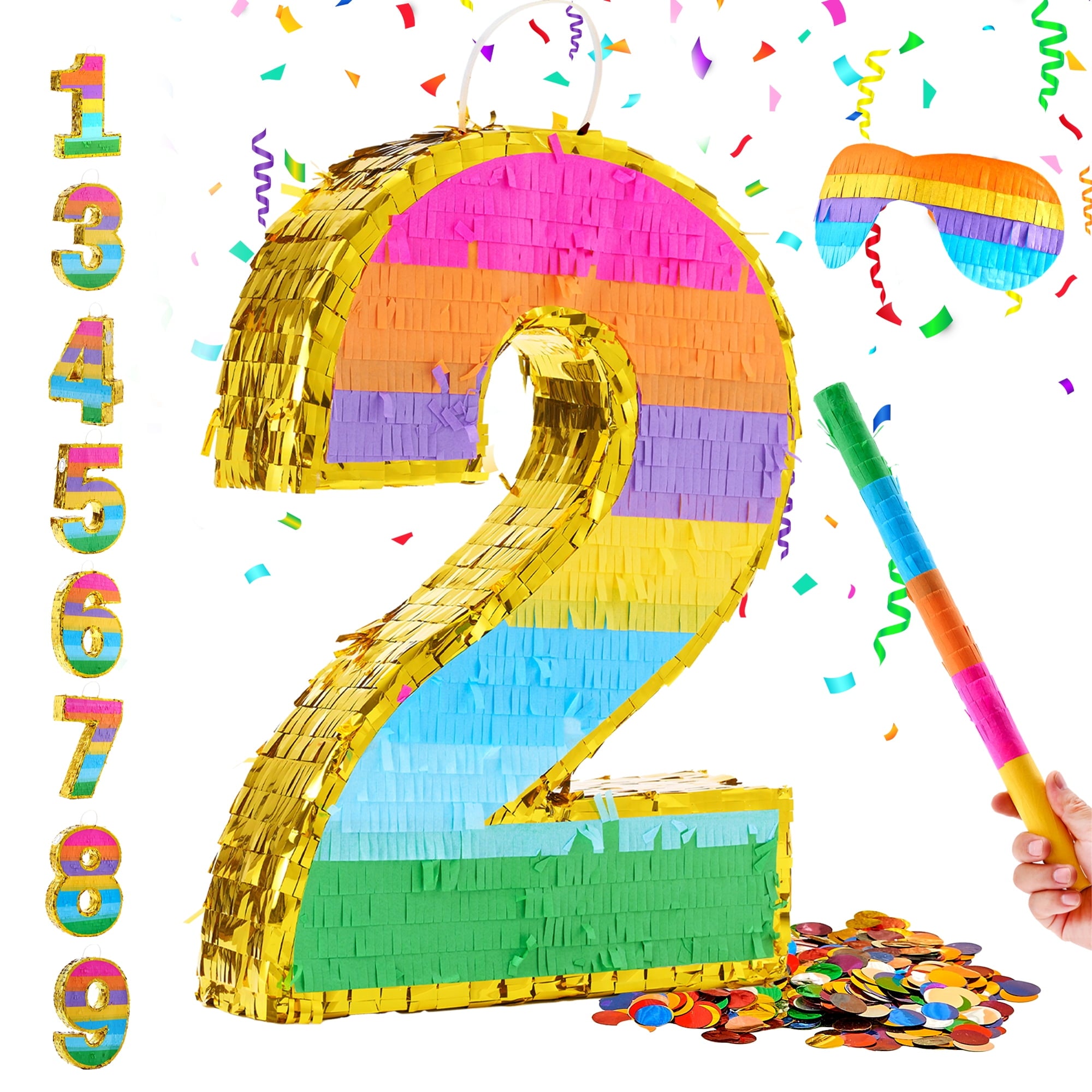 MKLZ Number 1 Pinata, Party Decoration with Blindfold, Stick and Confetti, Pinatas for Birthday Party ( Small, 16.5 x 11.5 x 3 In)