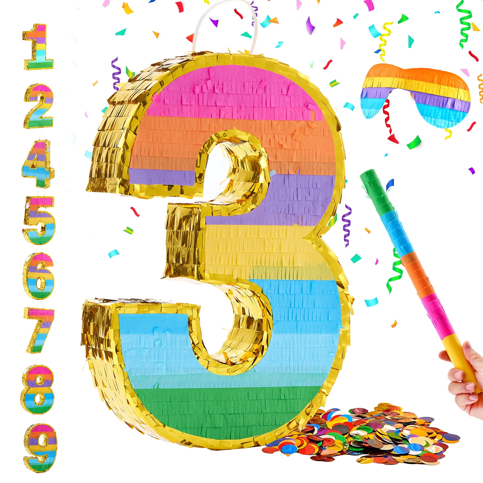 MKLZ Number 1 Pinata, Party Decoration with Blindfold, Stick and Confetti, Pinatas for Birthday Party ( Small, 16.5 x 11.5 x 3 In)