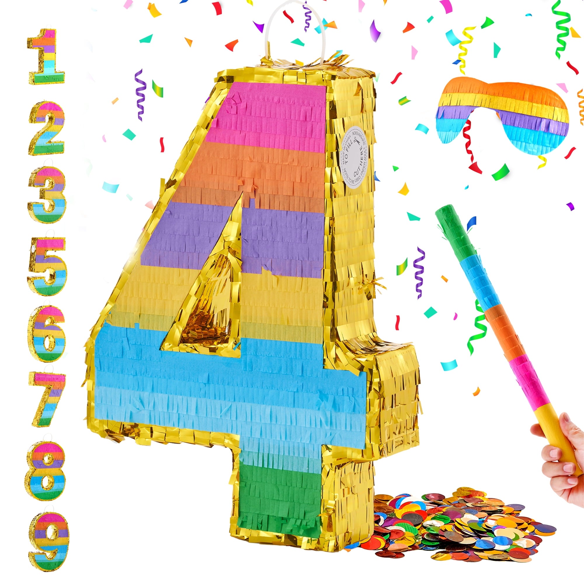 MKLZ Number 1 Pinata, Party Decoration with Blindfold, Stick and Confetti, Pinatas for Birthday Party ( Small, 16.5 x 11.5 x 3 In)