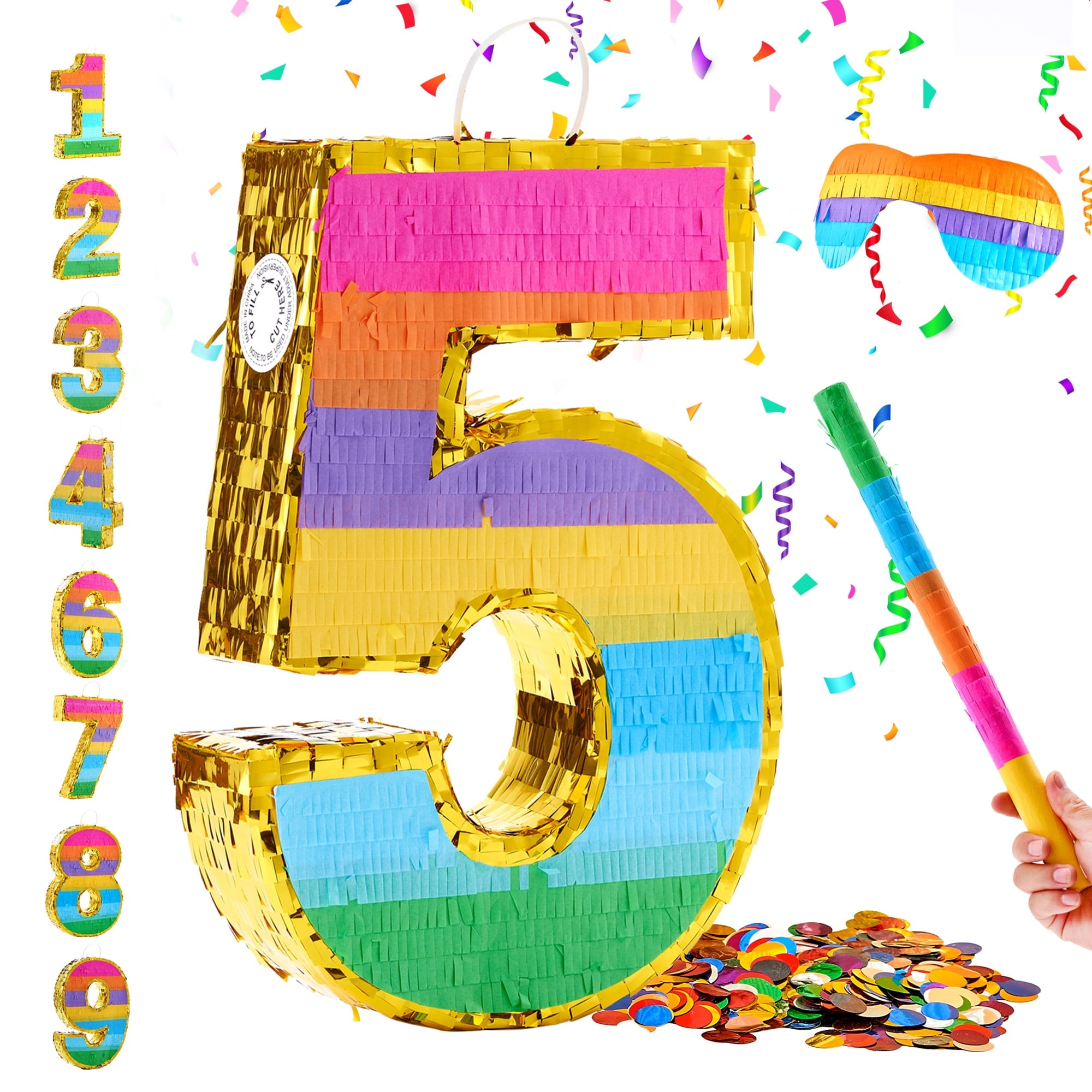 MKLZ Number 1 Pinata, Party Decoration with Blindfold, Stick and Confetti, Pinatas for Birthday Party ( Small, 16.5 x 11.5 x 3 In)