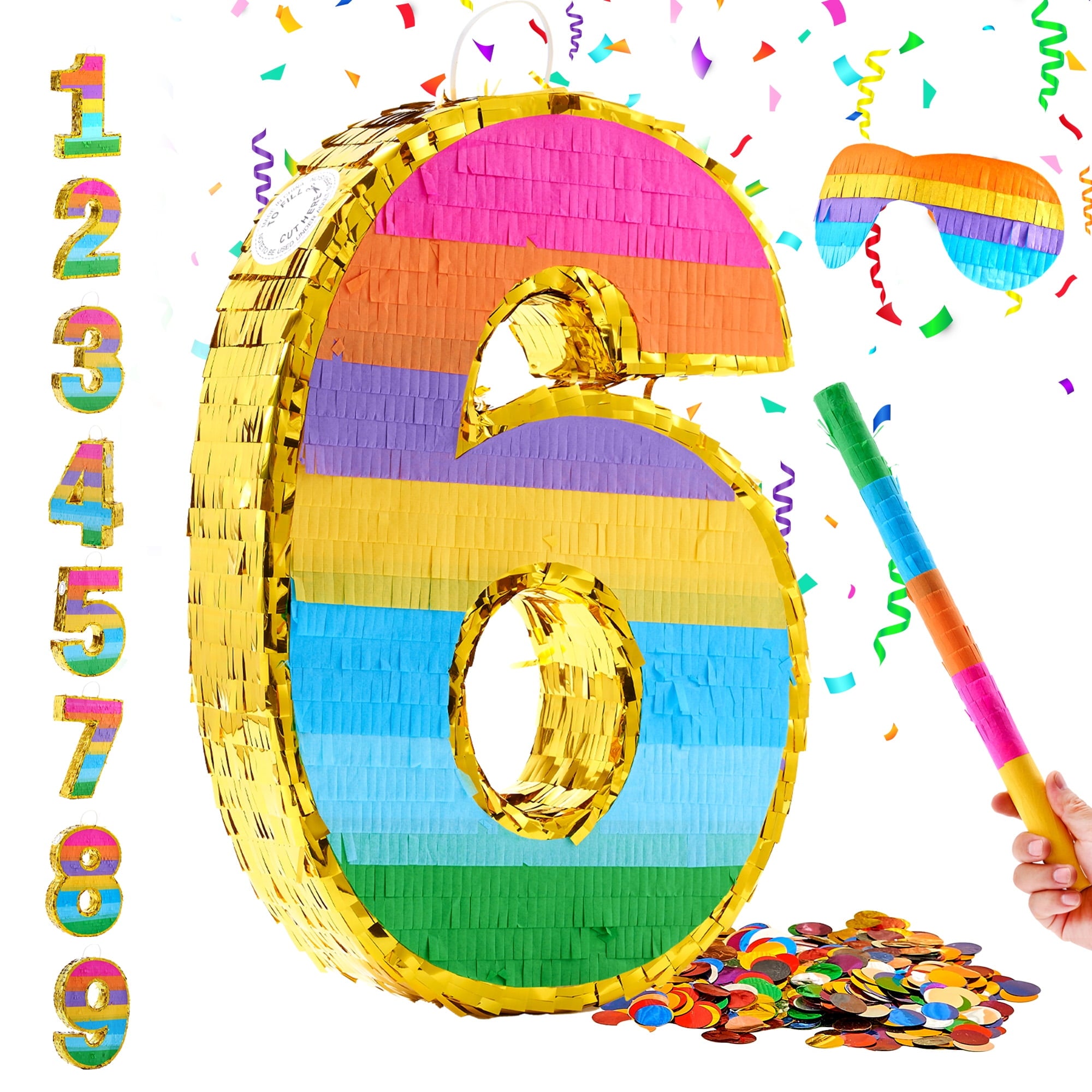 MKLZ Number 1 Pinata, Party Decoration with Blindfold, Stick and Confetti, Pinatas for Birthday Party ( Small, 16.5 x 11.5 x 3 In)