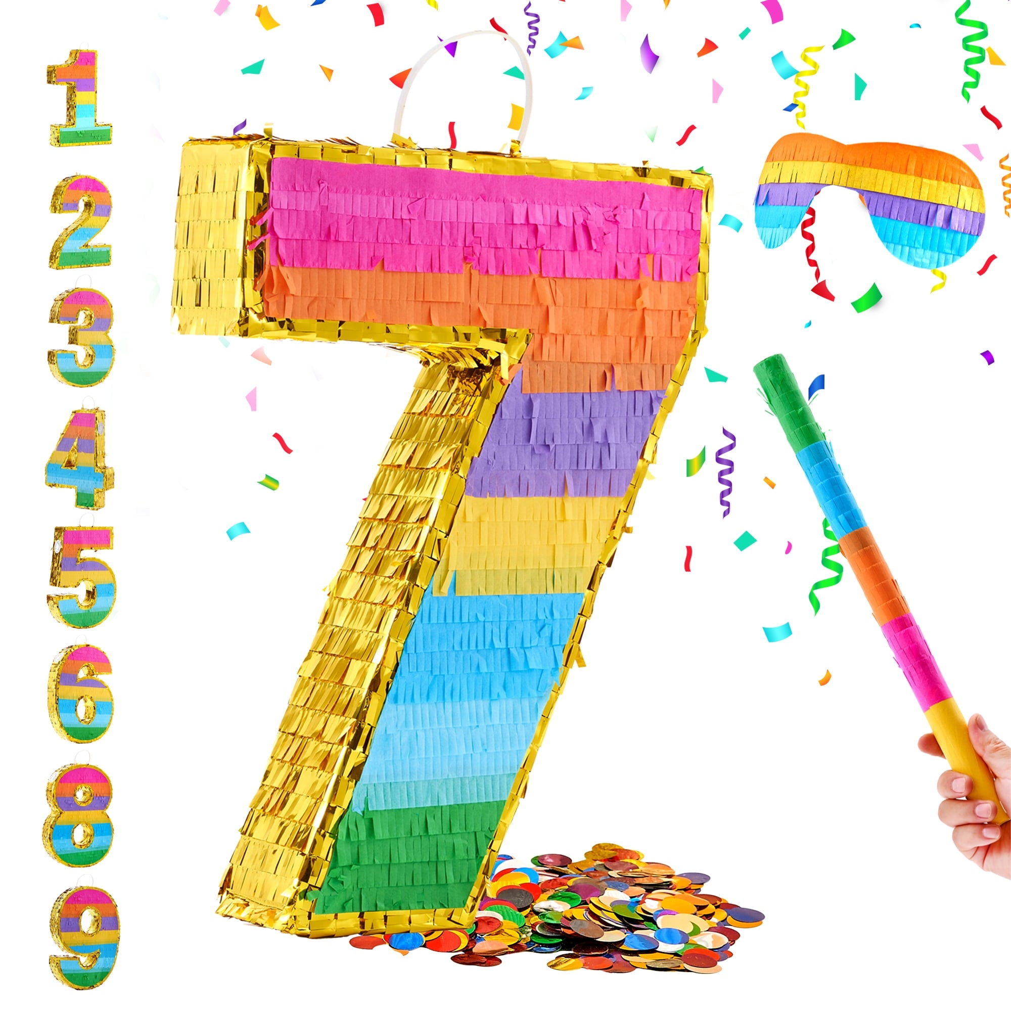 MKLZ Number 1 Pinata, Party Decoration with Blindfold, Stick and Confetti, Pinatas for Birthday Party ( Small, 16.5 x 11.5 x 3 In)