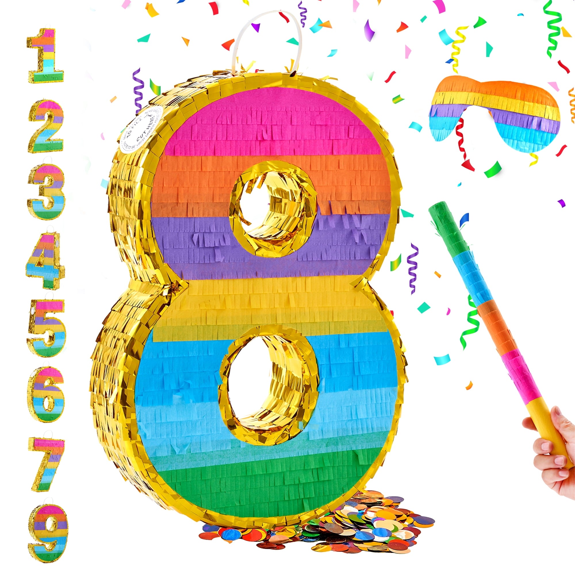 MKLZ Number 1 Pinata, Party Decoration with Blindfold, Stick and Confetti, Pinatas for Birthday Party ( Small, 16.5 x 11.5 x 3 In)