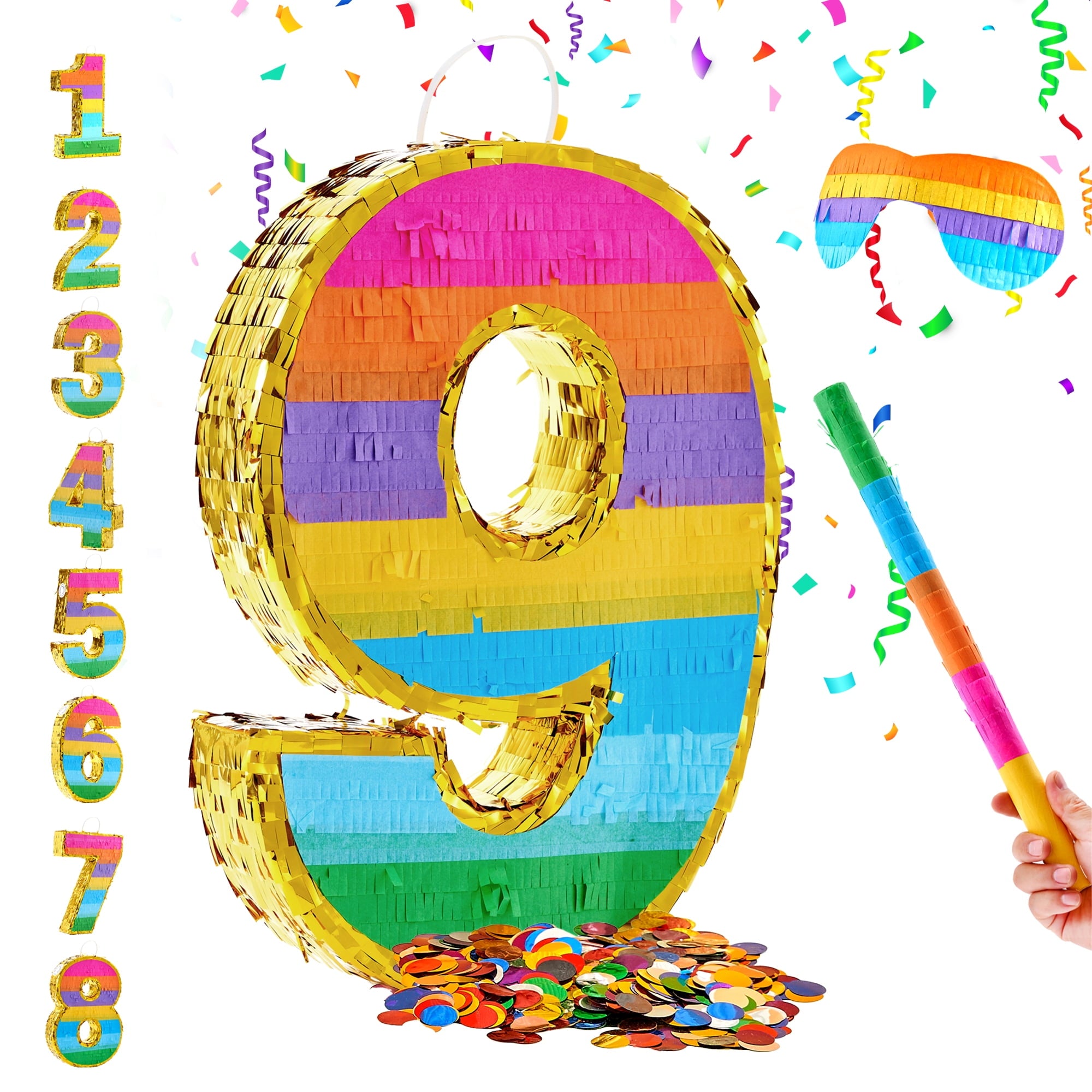MKLZ Number 1 Pinata, Party Decoration with Blindfold, Stick and Confetti, Pinatas for Birthday Party ( Small, 16.5 x 11.5 x 3 In)