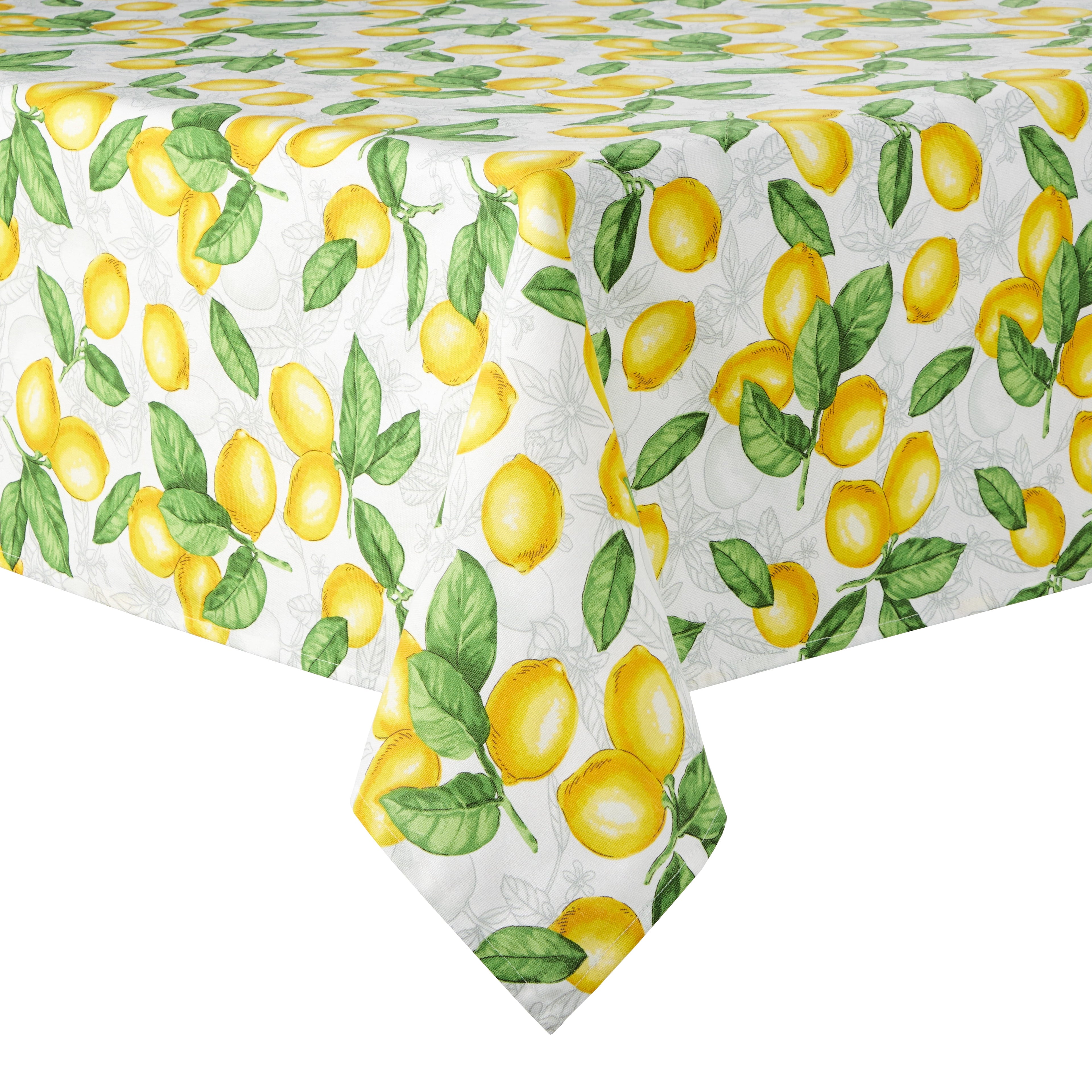Martha Stewart Lots of Lemons Fabric Tablecloth Single Pack, White/Yellow, 60"x102"