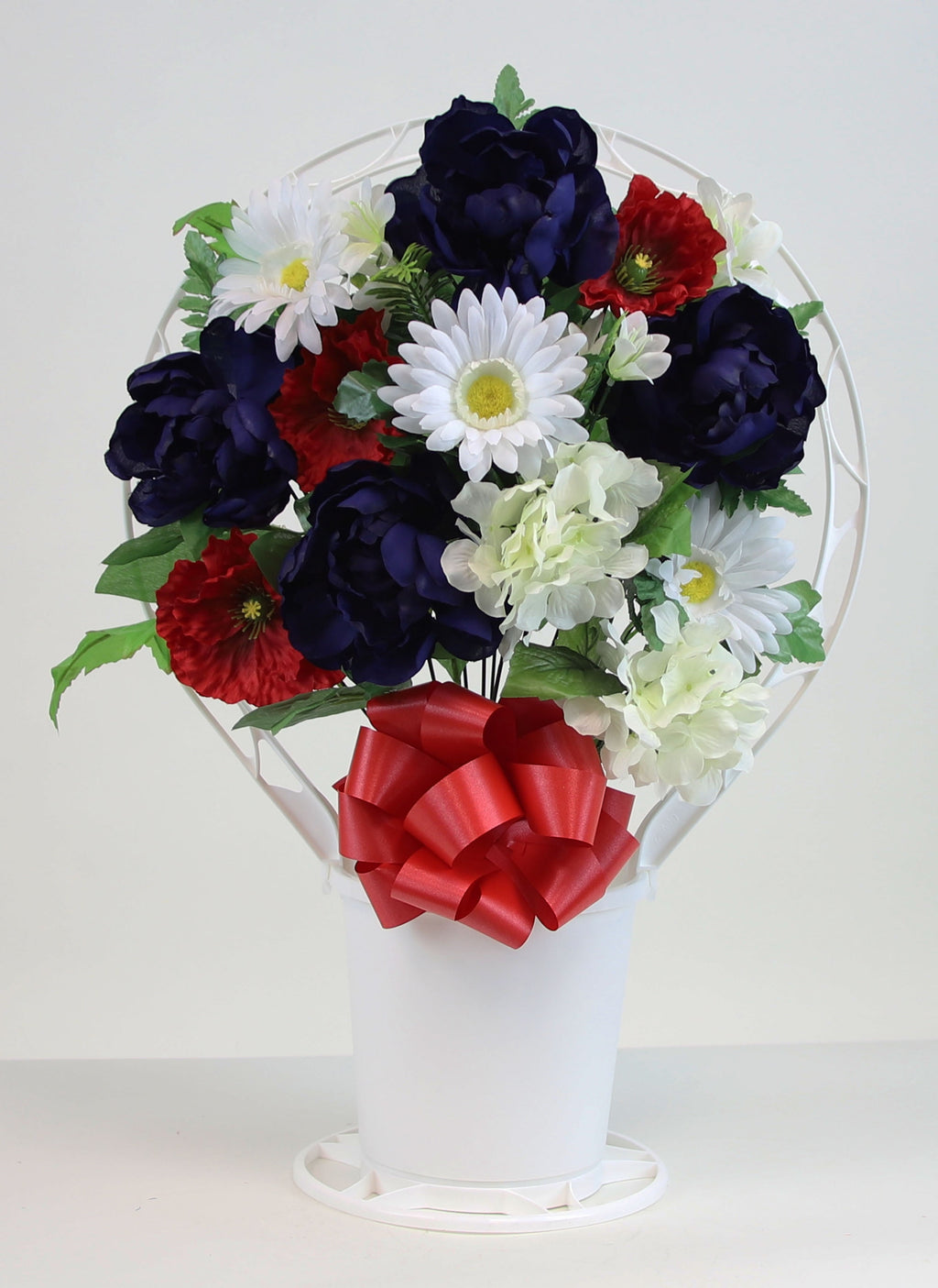 Memorial Peony Mix Hoop Basket Cemetery Arrangement