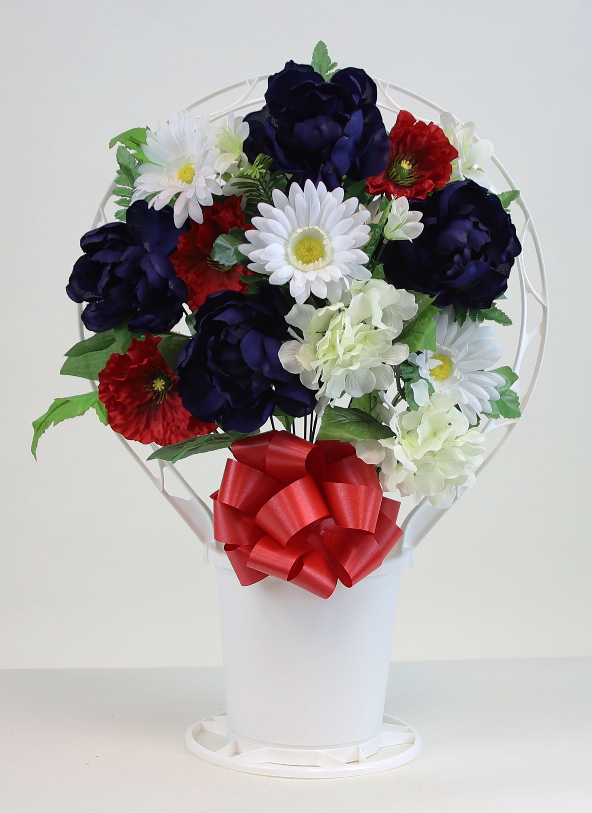 Memorial Peony Mix Hoop Basket Cemetery Arrangement