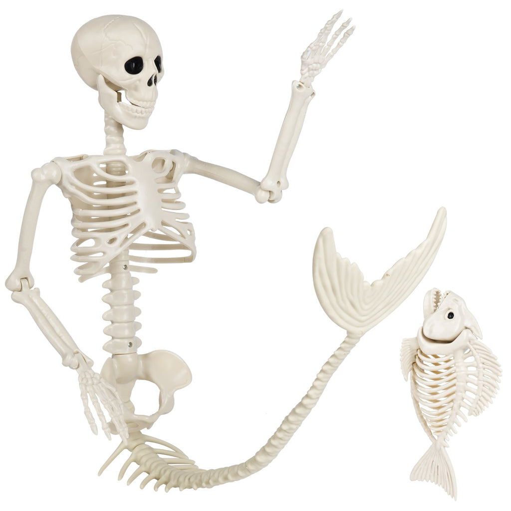 36inch Halloween mermaid skeleton, with flexible joints, can be posed and hung, suitable for Halloween indoor and outdoor decorations, parties, horror scenes and other occasions