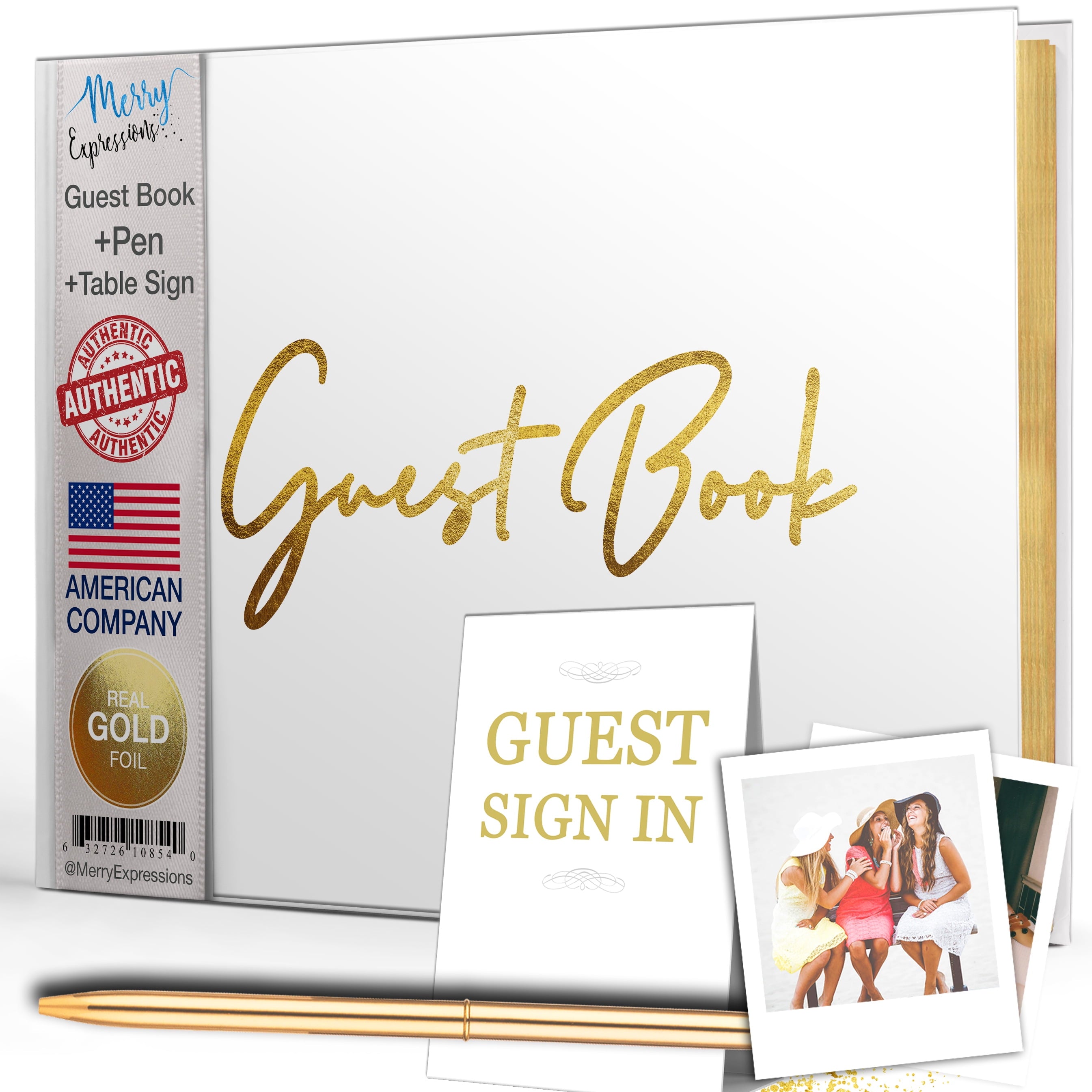Merry Expressions Rose Gold Wedding Guest Book & Pen Set - 9" x 7" Hardcover 100 Page/50 Sheets