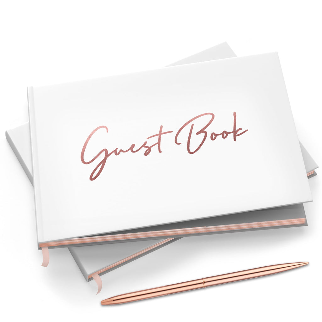 Merry Expressions Rose Gold Wedding Guest Book & Pen Set - 9" x 7" Hardcover 100 Page/50 Sheets